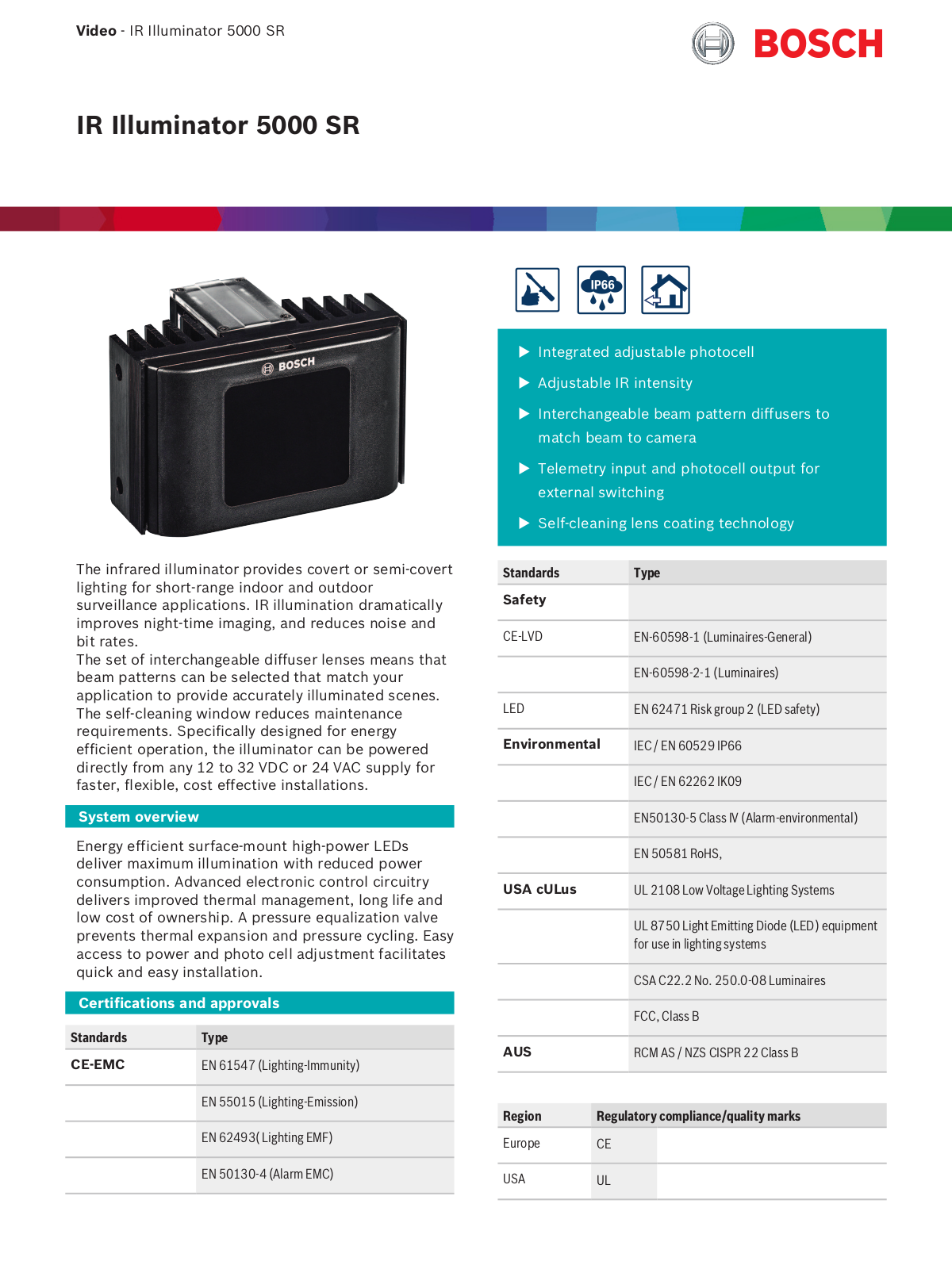 Bosch IR Illuminator 5000 SR Datasheet