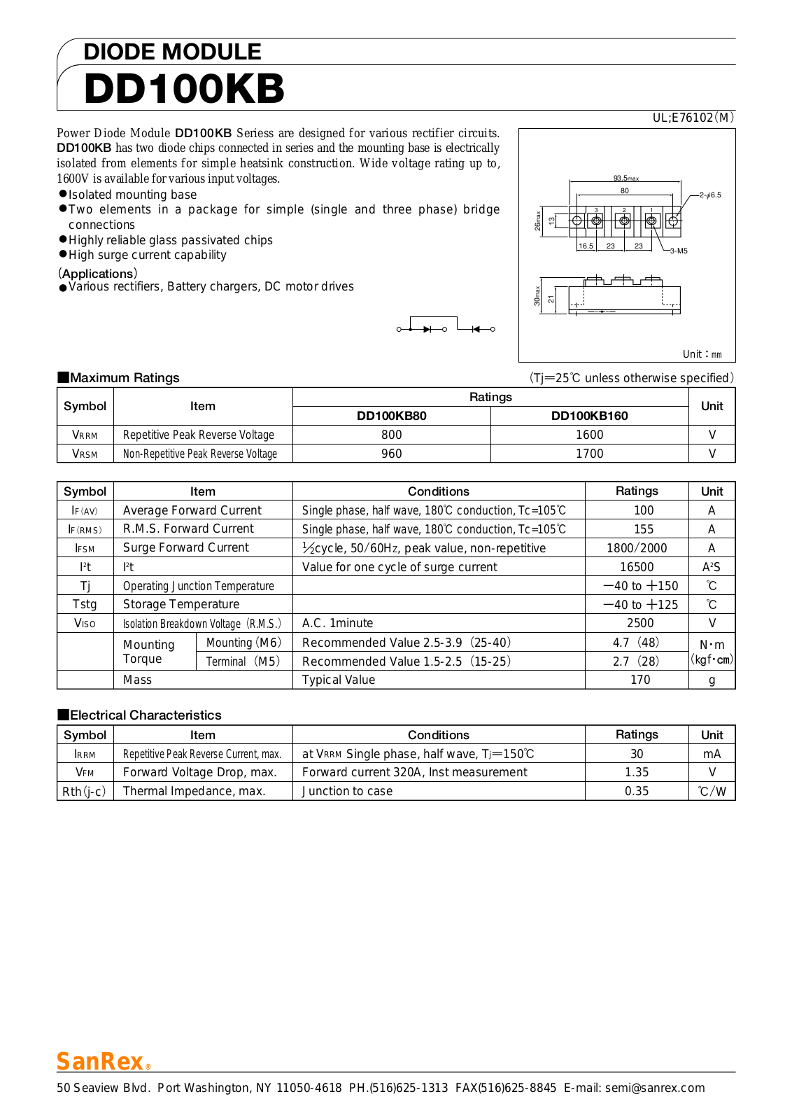 Sanrex-Sansha Electric Manufacturing DD100KB Data Sheet