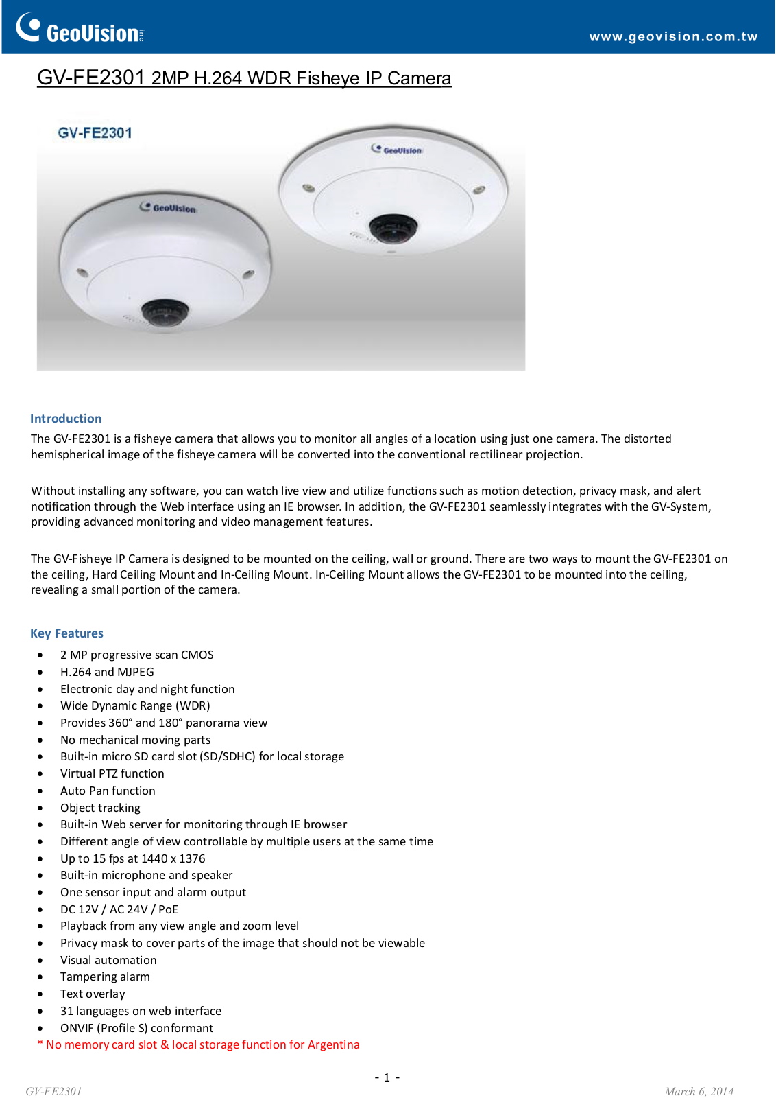 GeoVision FE2301 User Manual