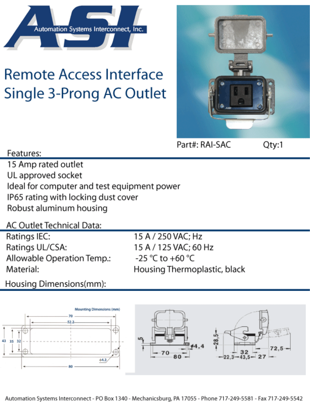 ASI-Automation Systems Interconnect RAI-SAC Data Sheet