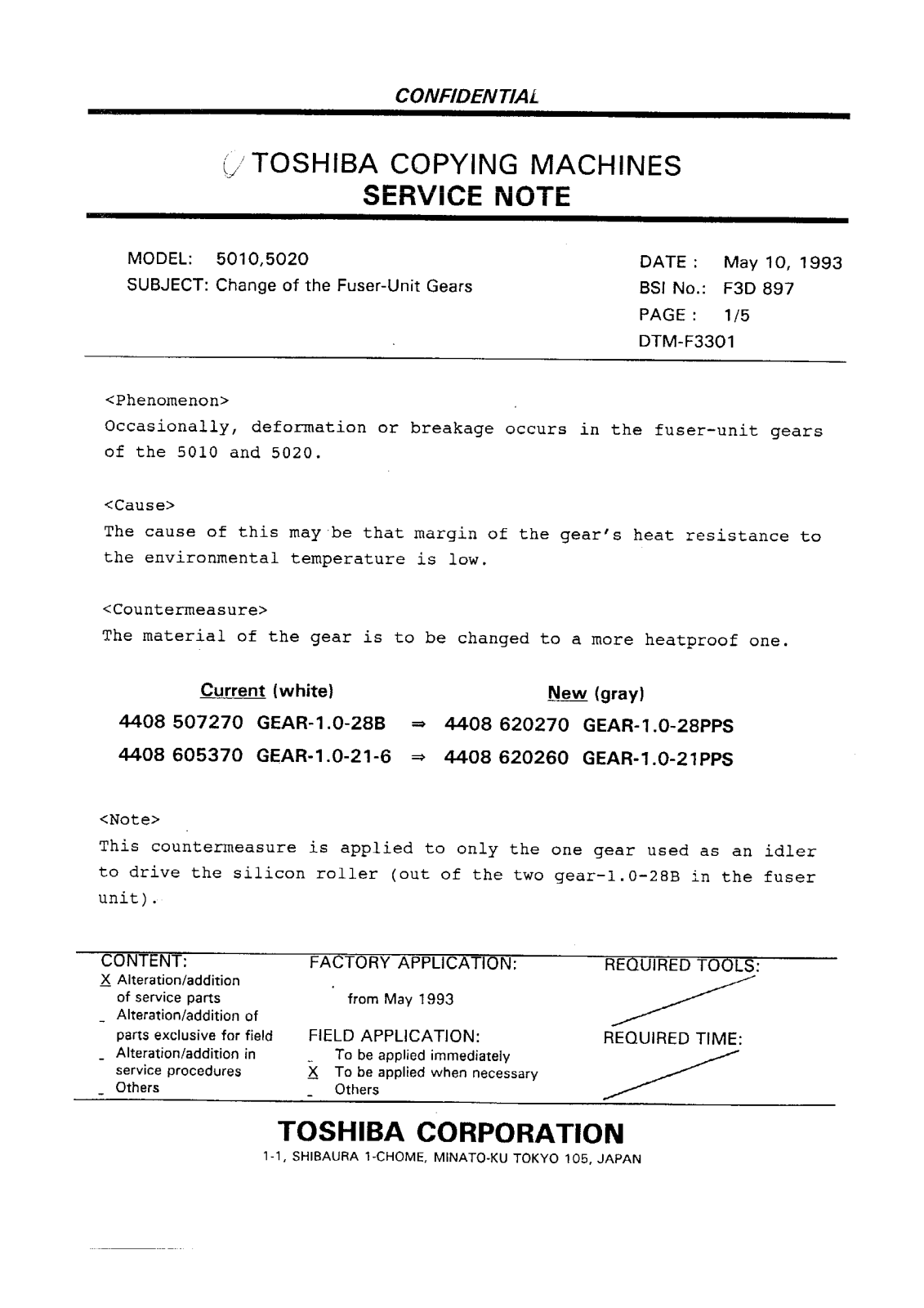 Toshiba f3d897 Service Note