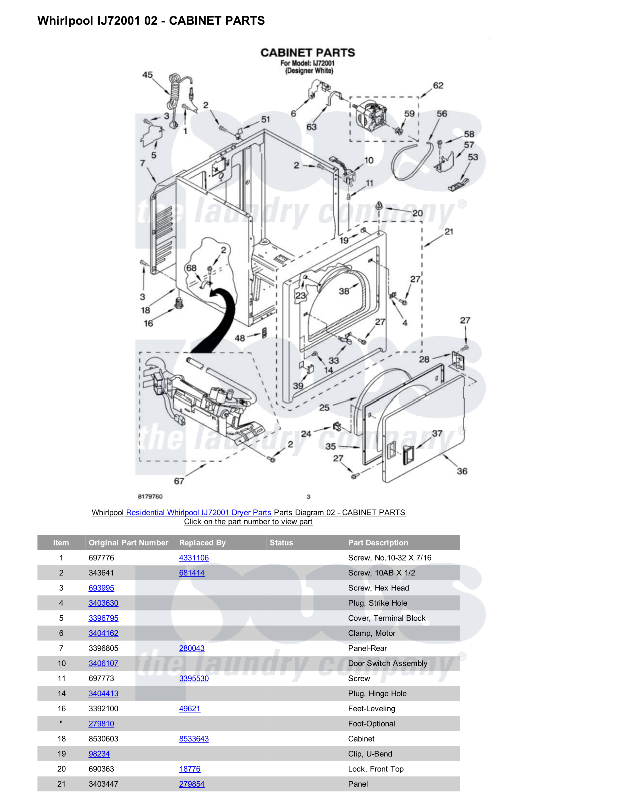 Whirlpool IJ72001 Parts Diagram