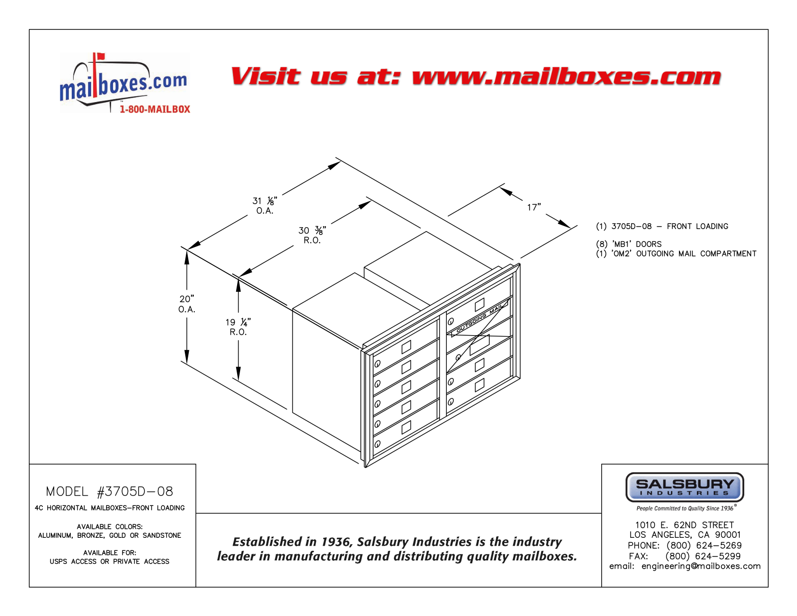 Salsbury Industries 3705D08ZFU, 3705D08ZFP User Manual