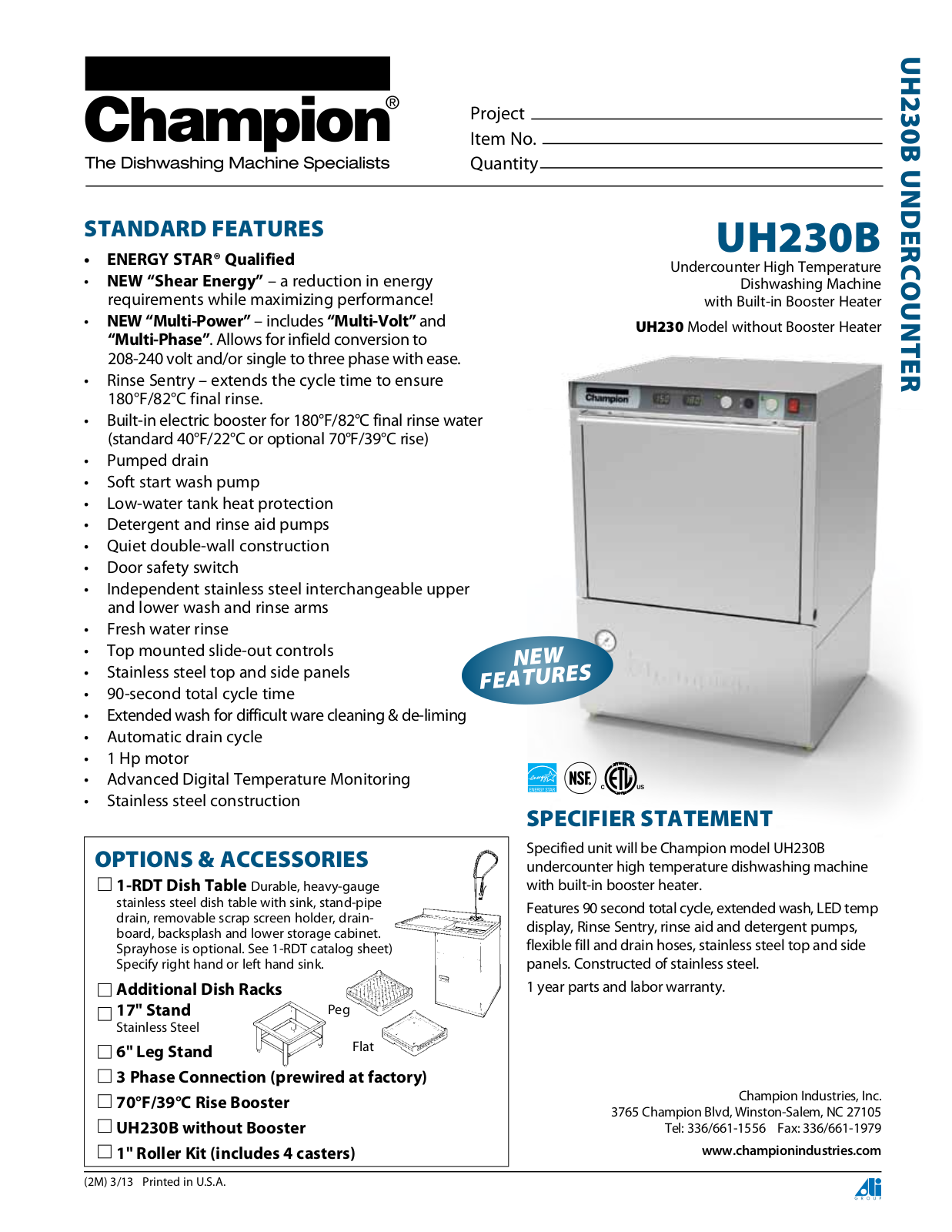 Champion UH-230B User Manual