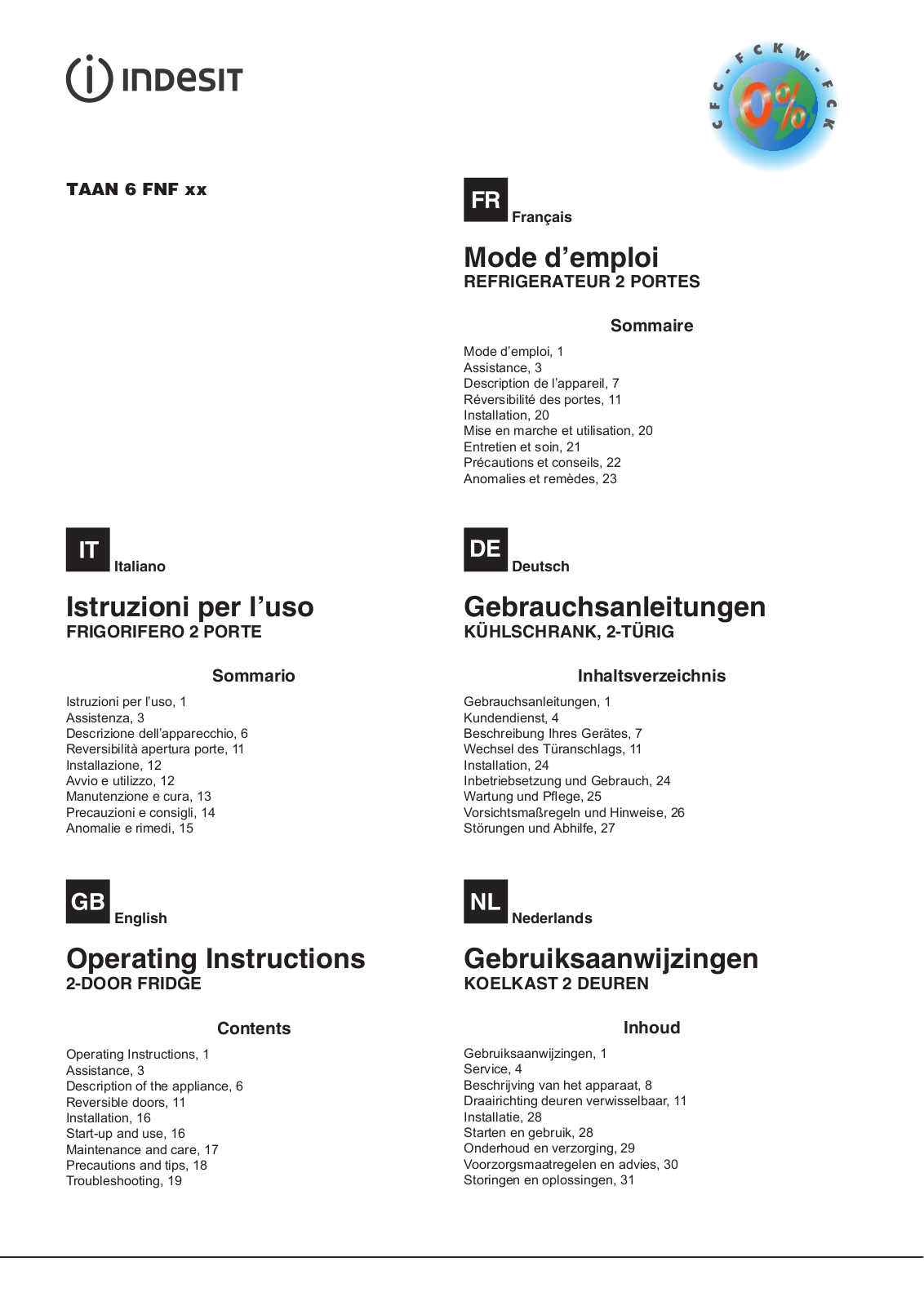 INDESIT TAAN 6 FNF User Manual