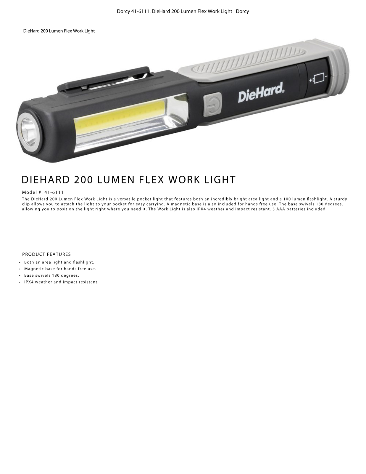 DieHard 41-6111 Data Sheet - ManualMachine.com