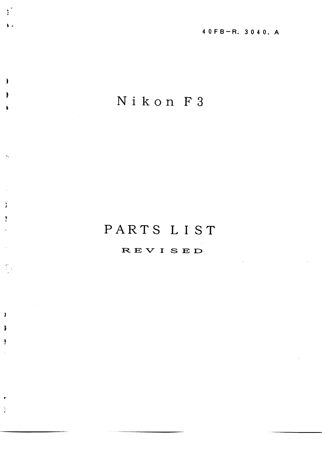 Nikon F3 Manual Repair - parts list