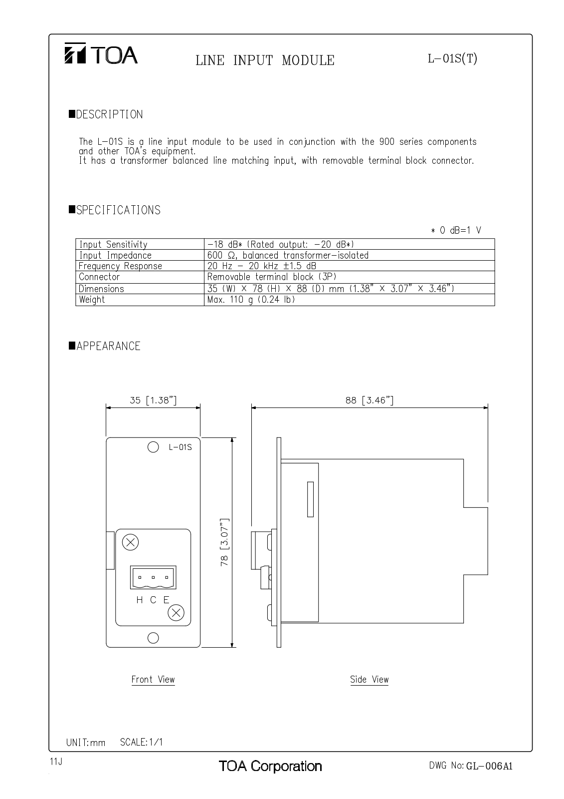 TOA L-01S T User Manual