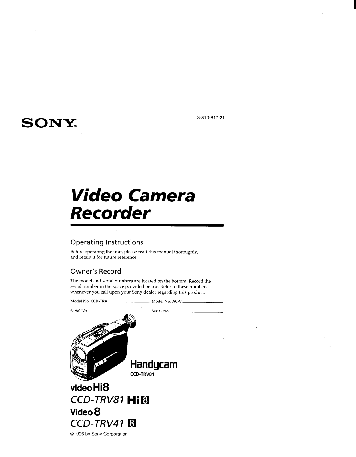 Sony CCD-TRV81 User Manual