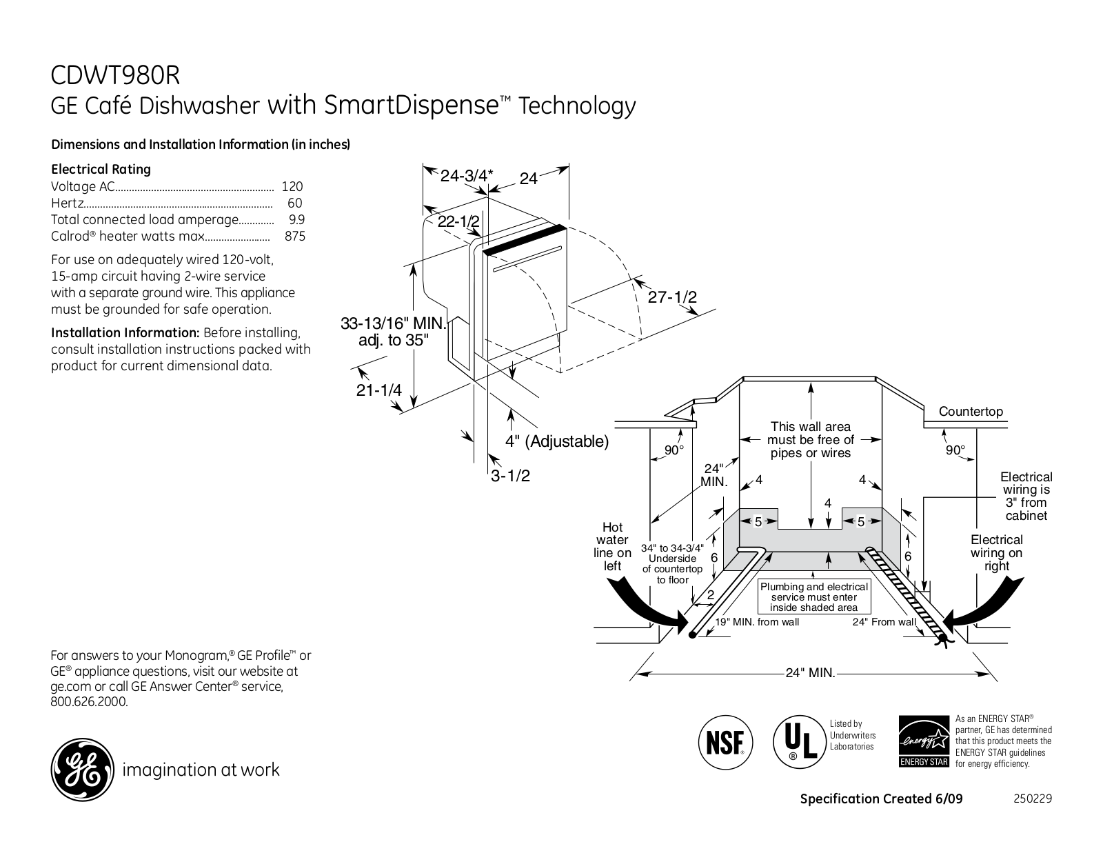 General Electric CDWT980RSS Specifications