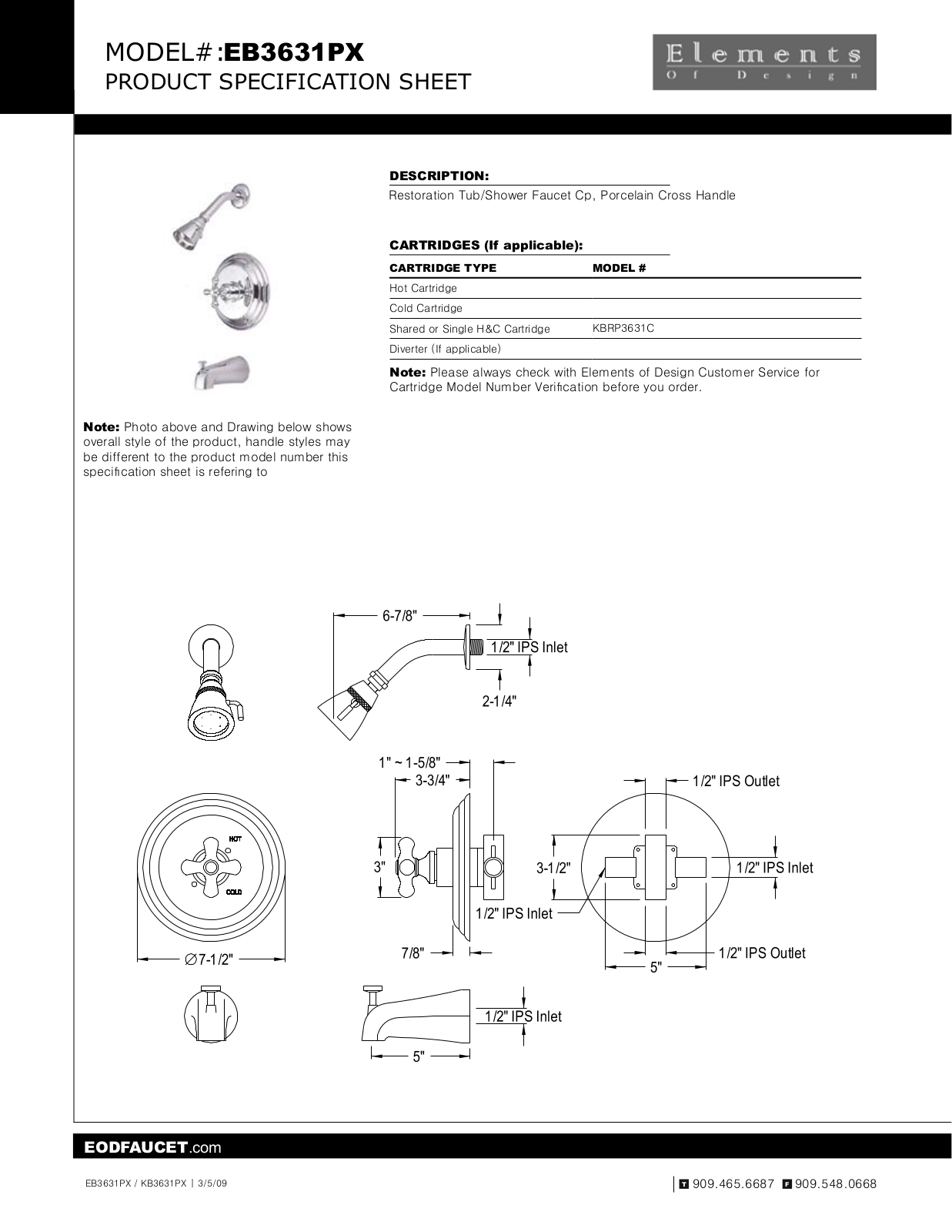 Elements of Design EDE1667 Specification Sheet - ManualMachine.com