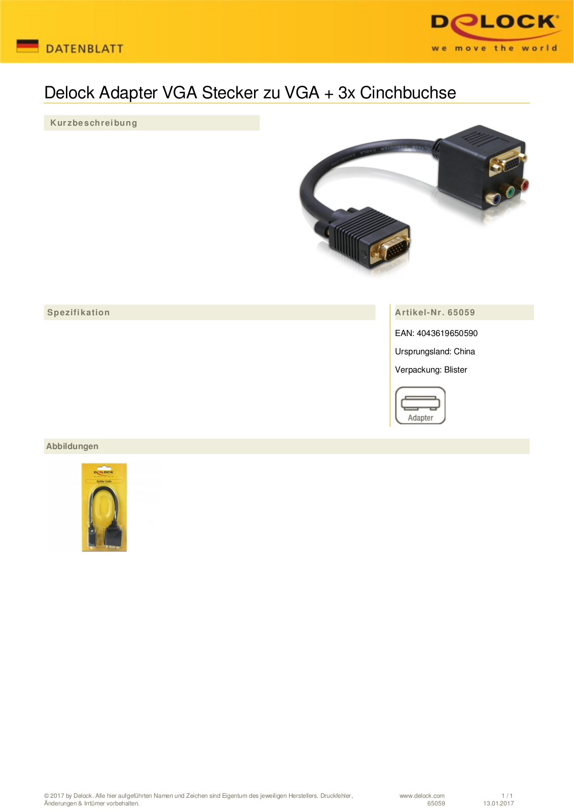 DeLOCK VGA on cinch adapter User Manual