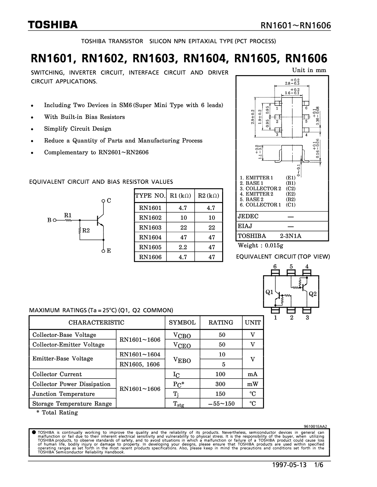 TOSHIBA RN1601, RN1602, RN1603, RN1604, RN1605 User Manual