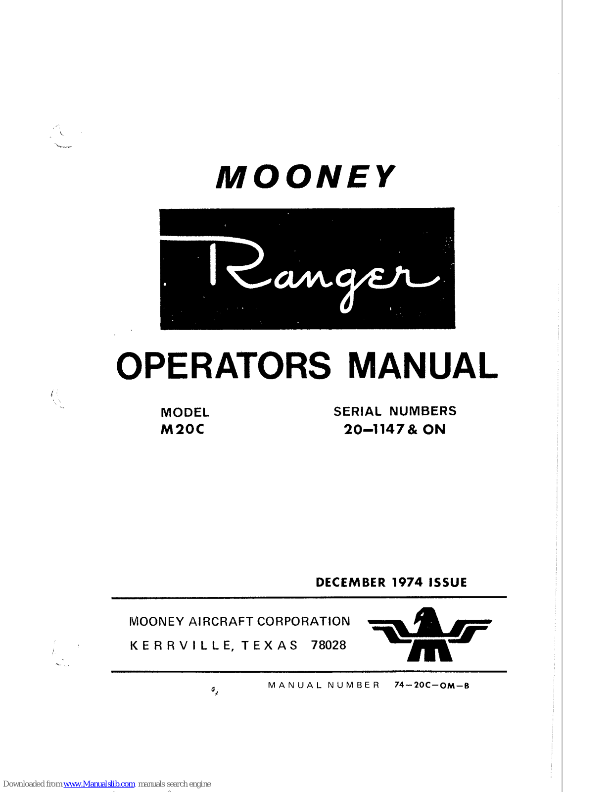 Mooney Ranger M20C, 20-1147 Operator's Manual - ManualMachine.com