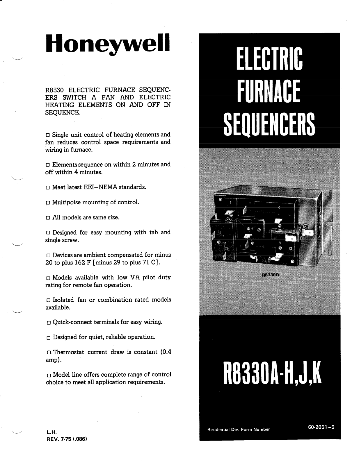 Honeywell R8330A-H, R8330A-J, R8330A-K Installation Manual