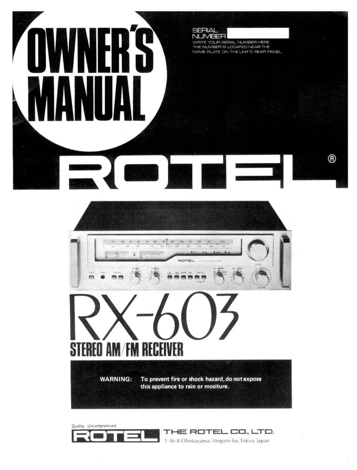 Rotel RX-603 Owners manual