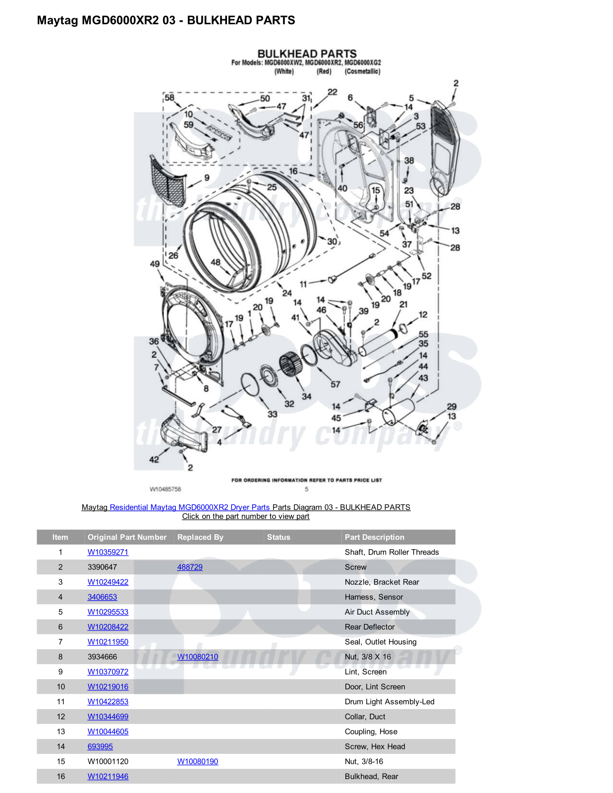 Maytag MGD6000XR2 Parts Diagram