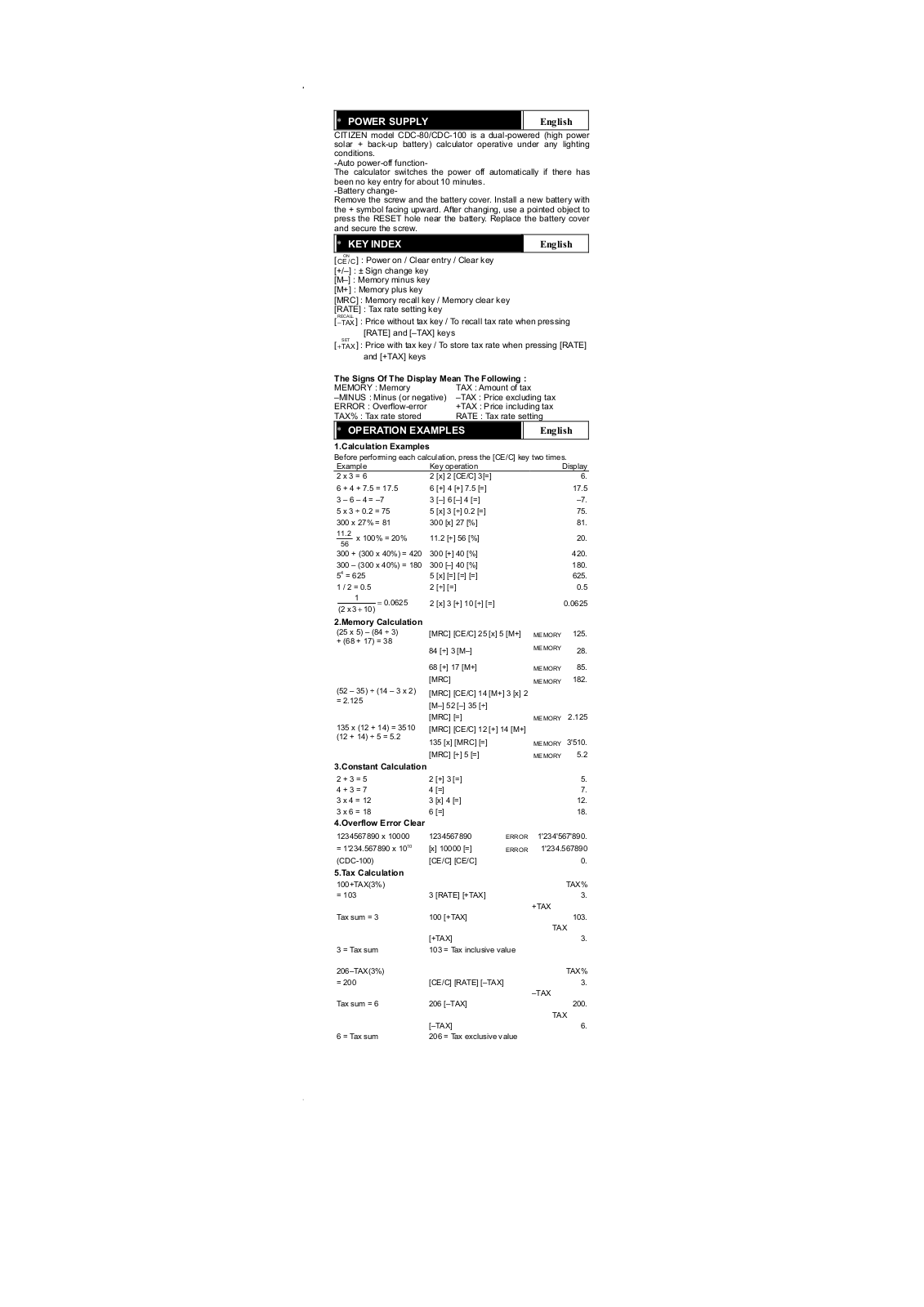 CITIZEN CDC-80 User manual