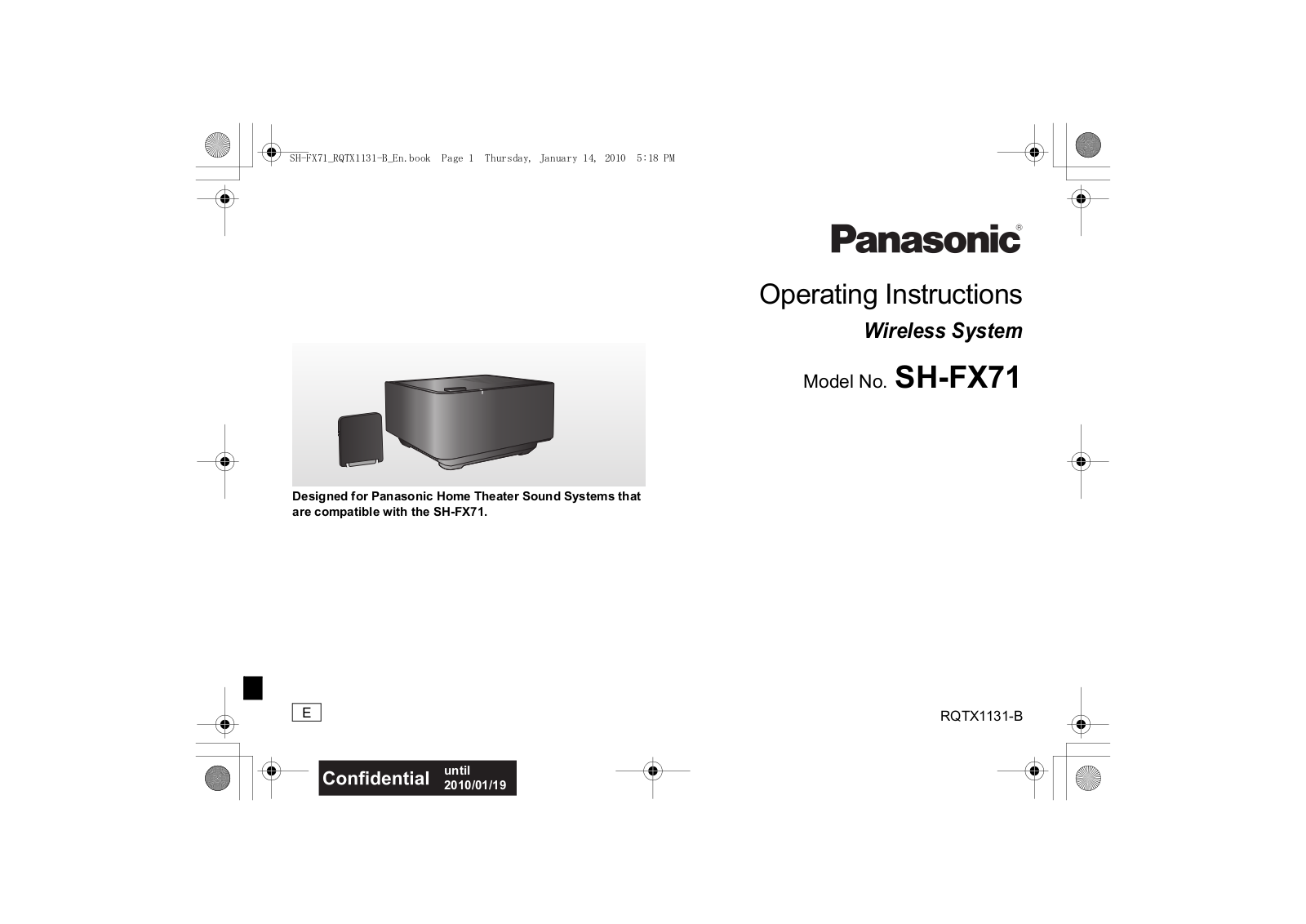 Panasonic SHFX71 Operating Instructions