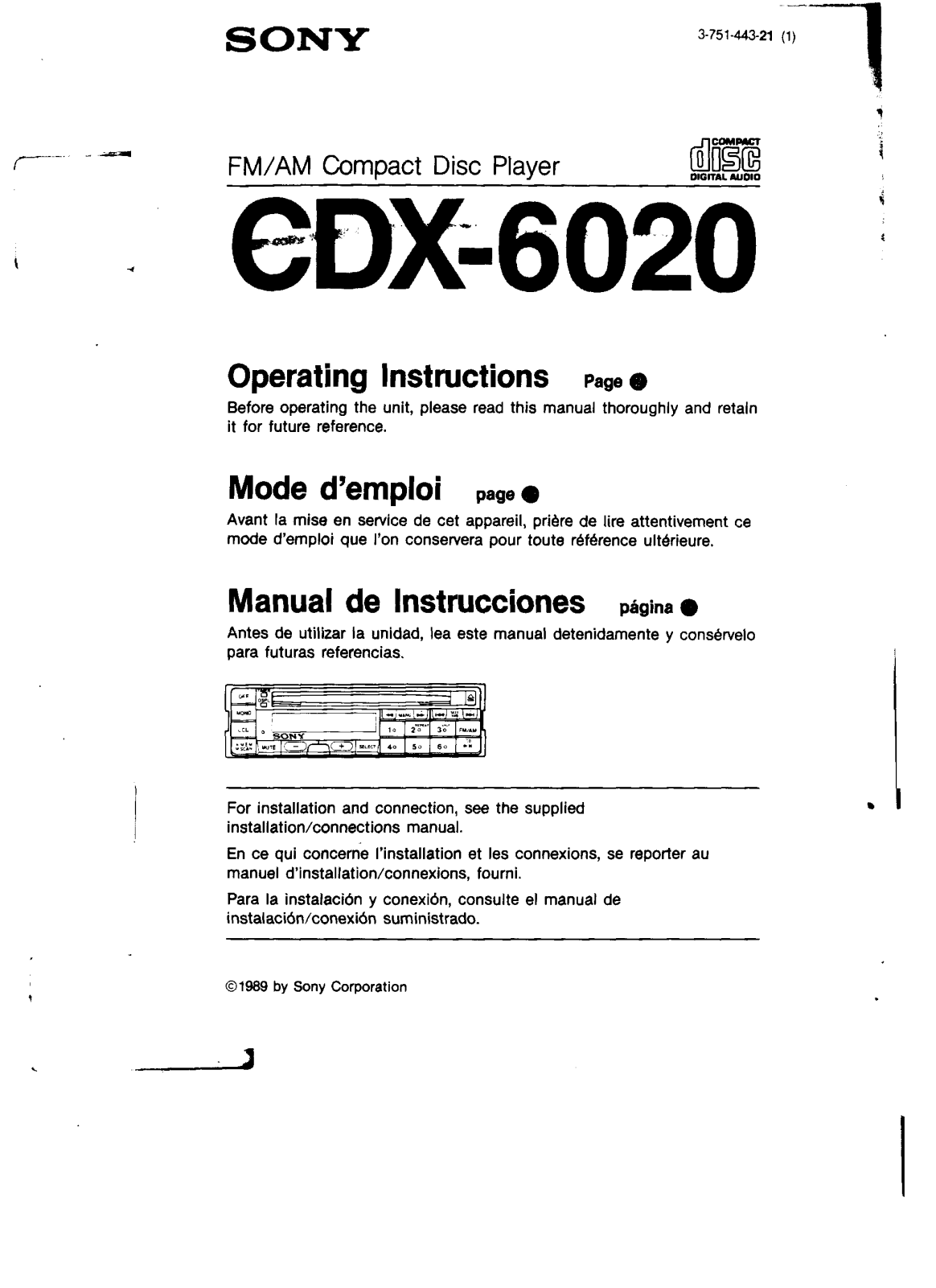 Sony CD-X6020 Operating Manual