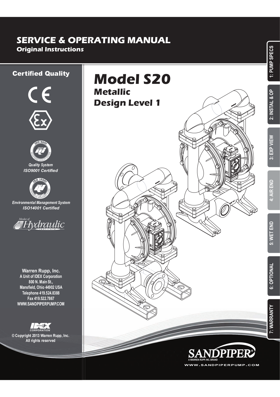 Warren rupp Sandpiper S20 Metallic Service & Operating Manual