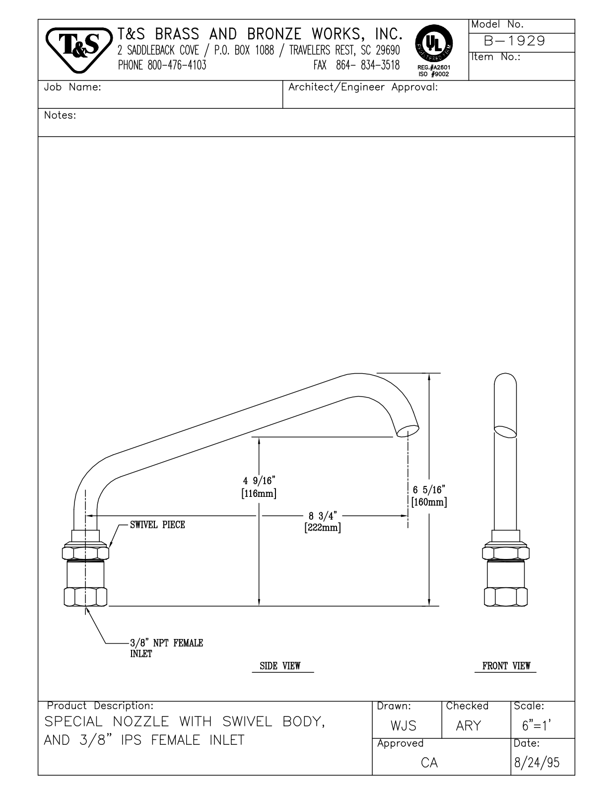T&S Brass B-1929 Specifications - ManualMachine.com