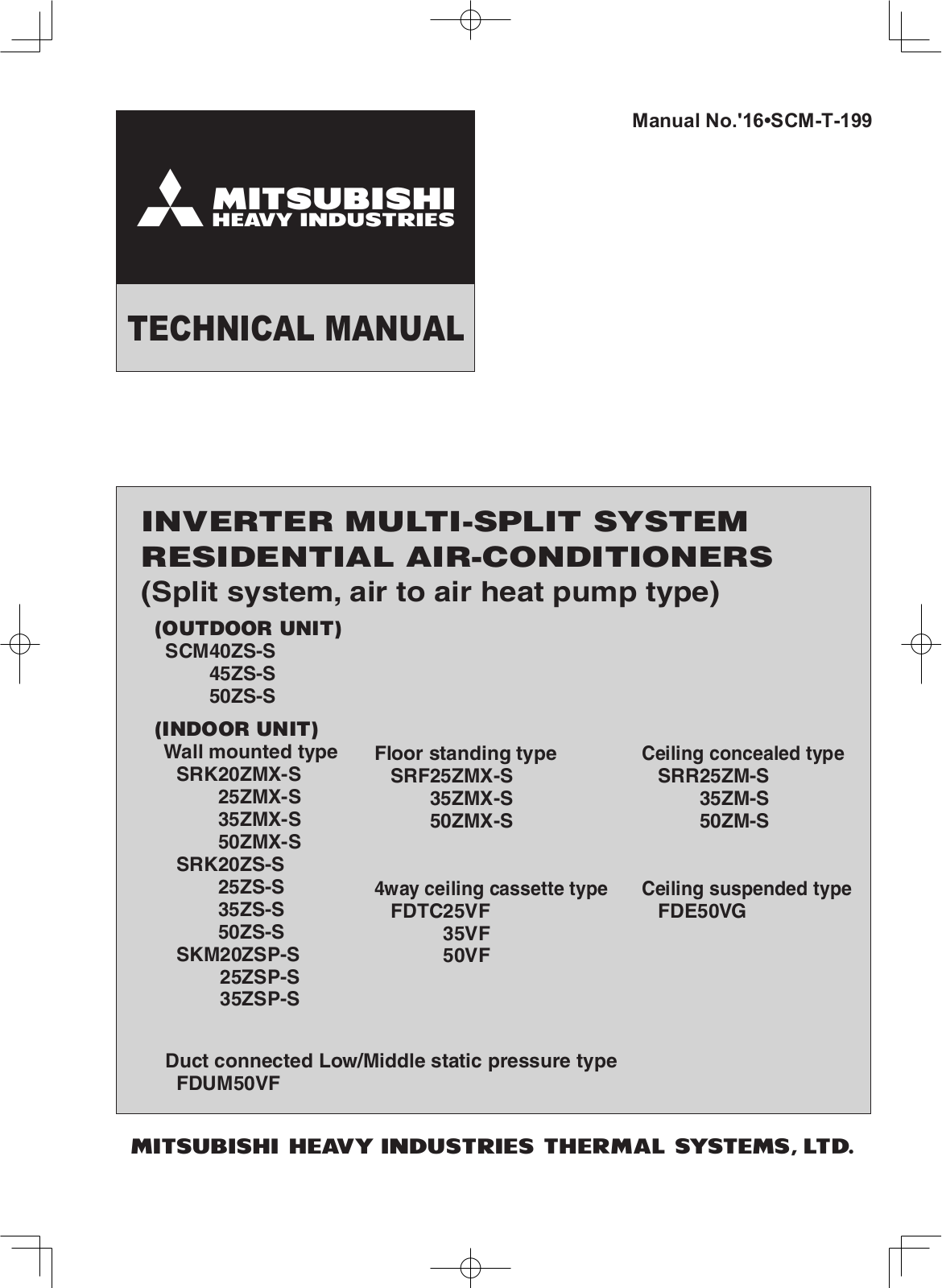 Mitsubishi SRF25ZMX-S, SRK20ZMX-S, SRF35ZMX-S, SRF50ZMX-S, SRR25ZM-S Technical Manual