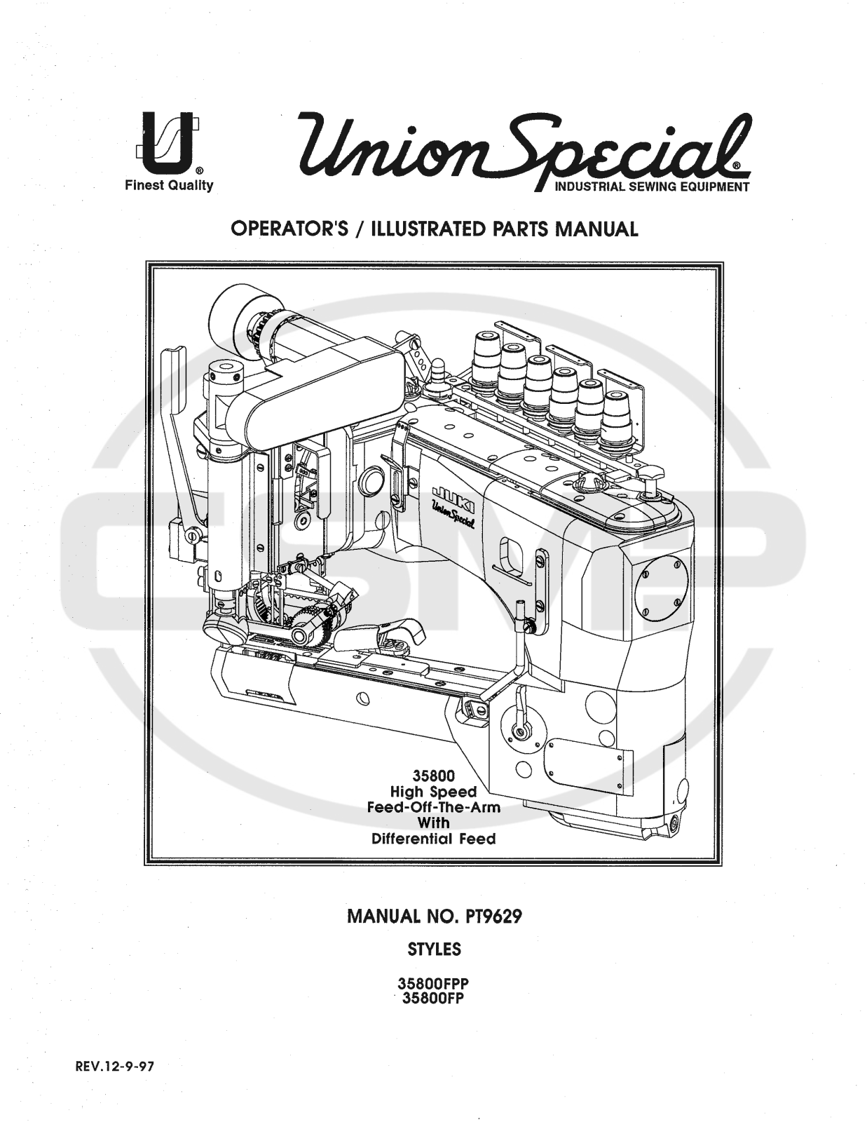 Union Special PT9629 Parts Book