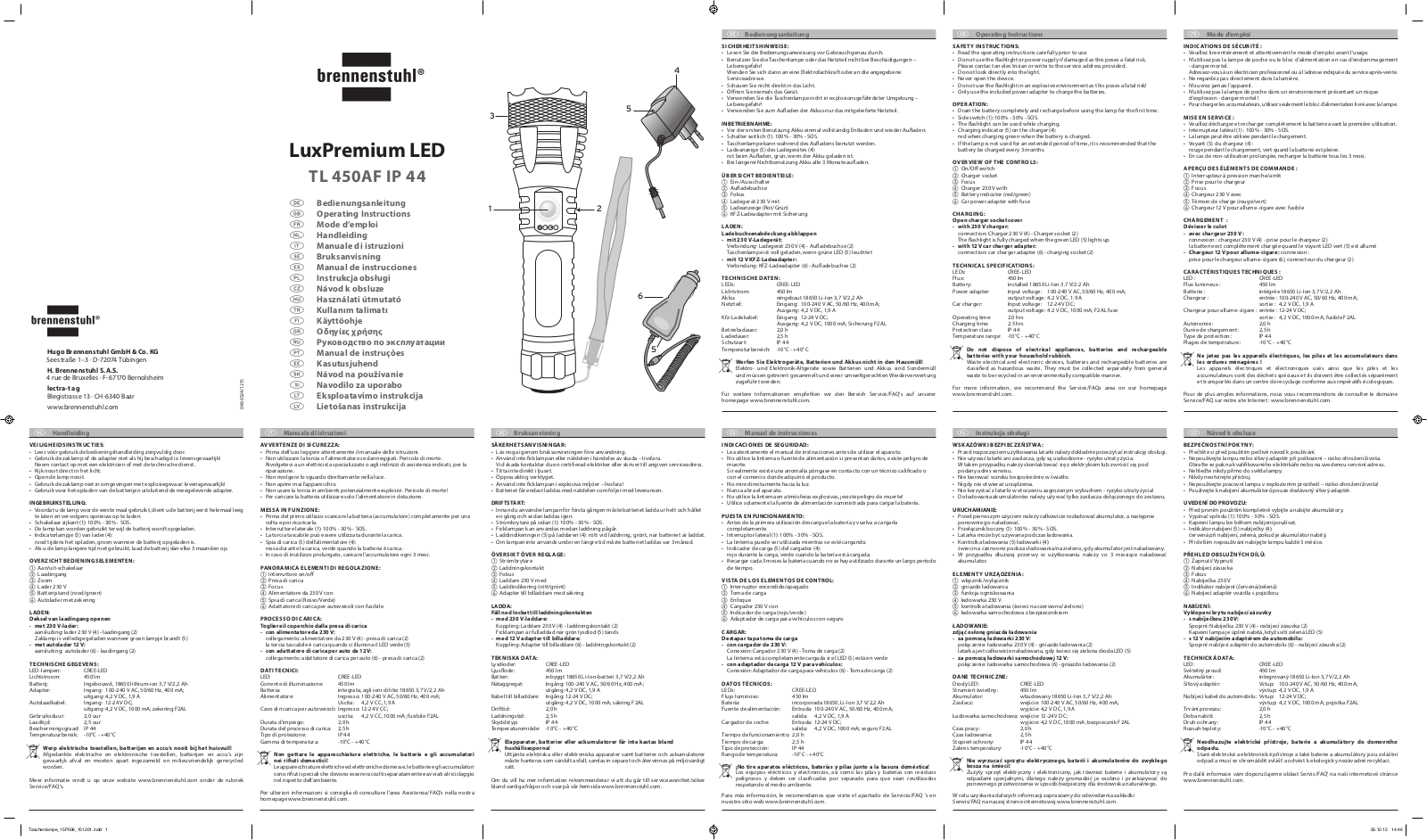 Brennenstuhl TL 450AF IP 44 Operating Instructions