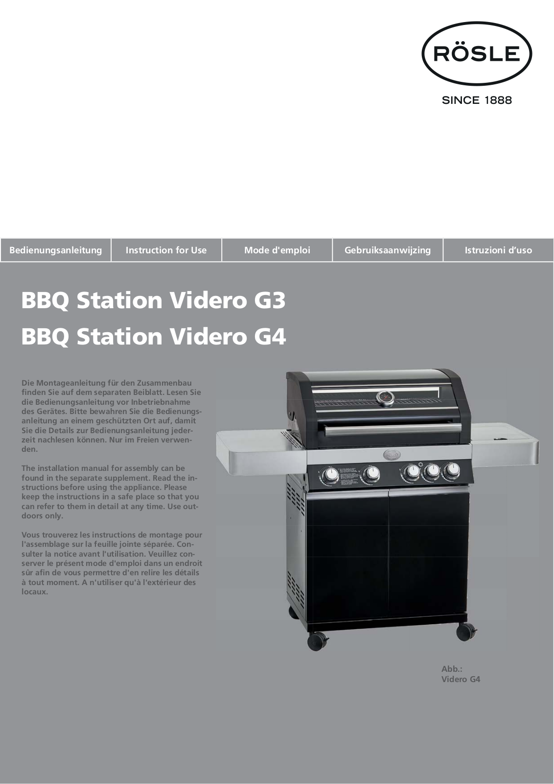 Rösle BBQ Station Videro G3, BBQ Station Videro G4 User Guide