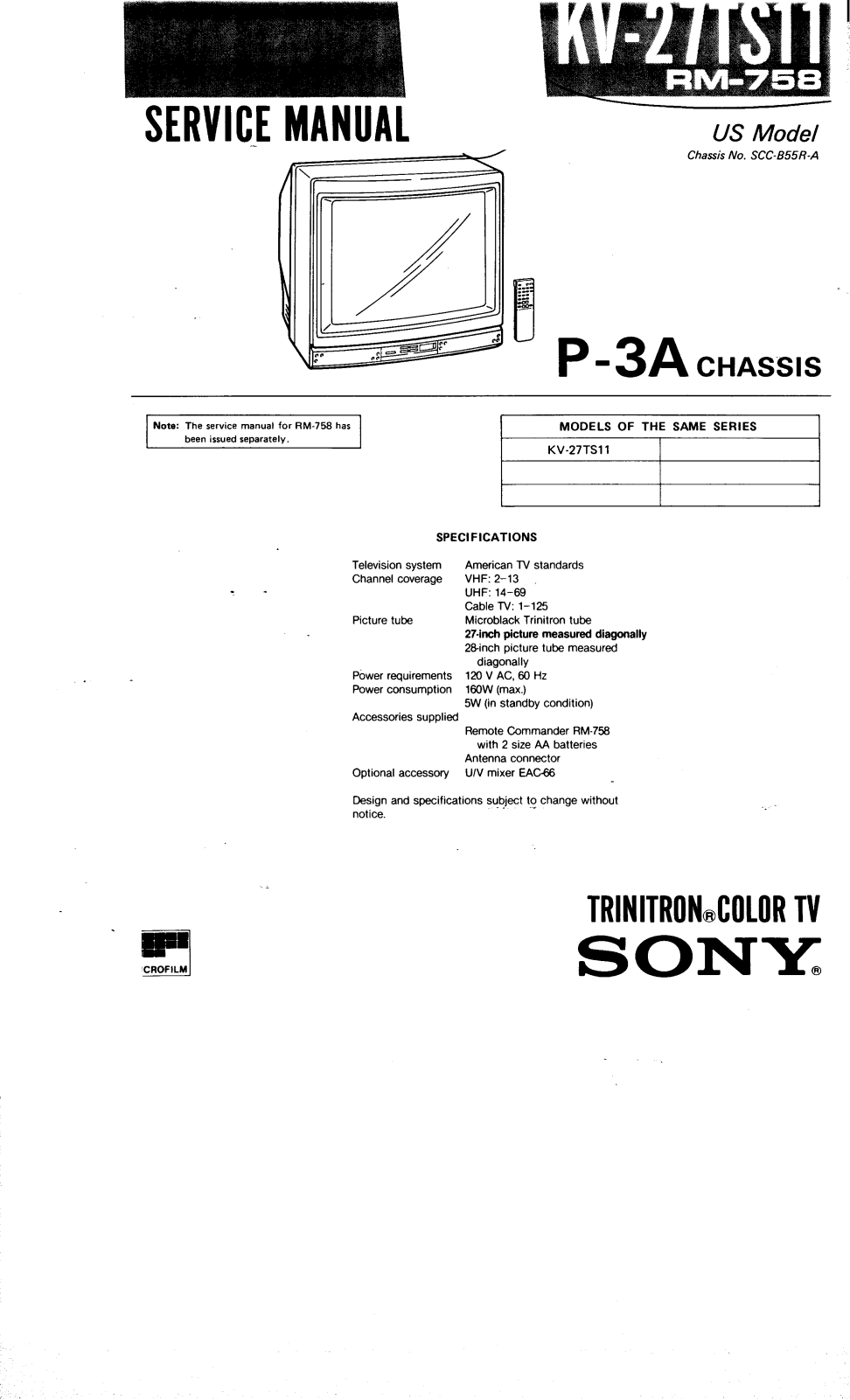 Sony KV-27TS11 Service Manual