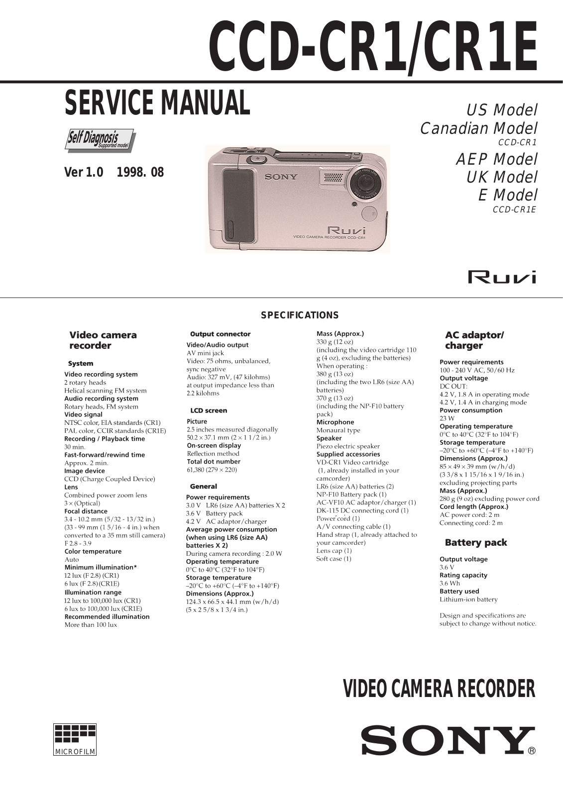 SONY CCD-CR1 Service Manual