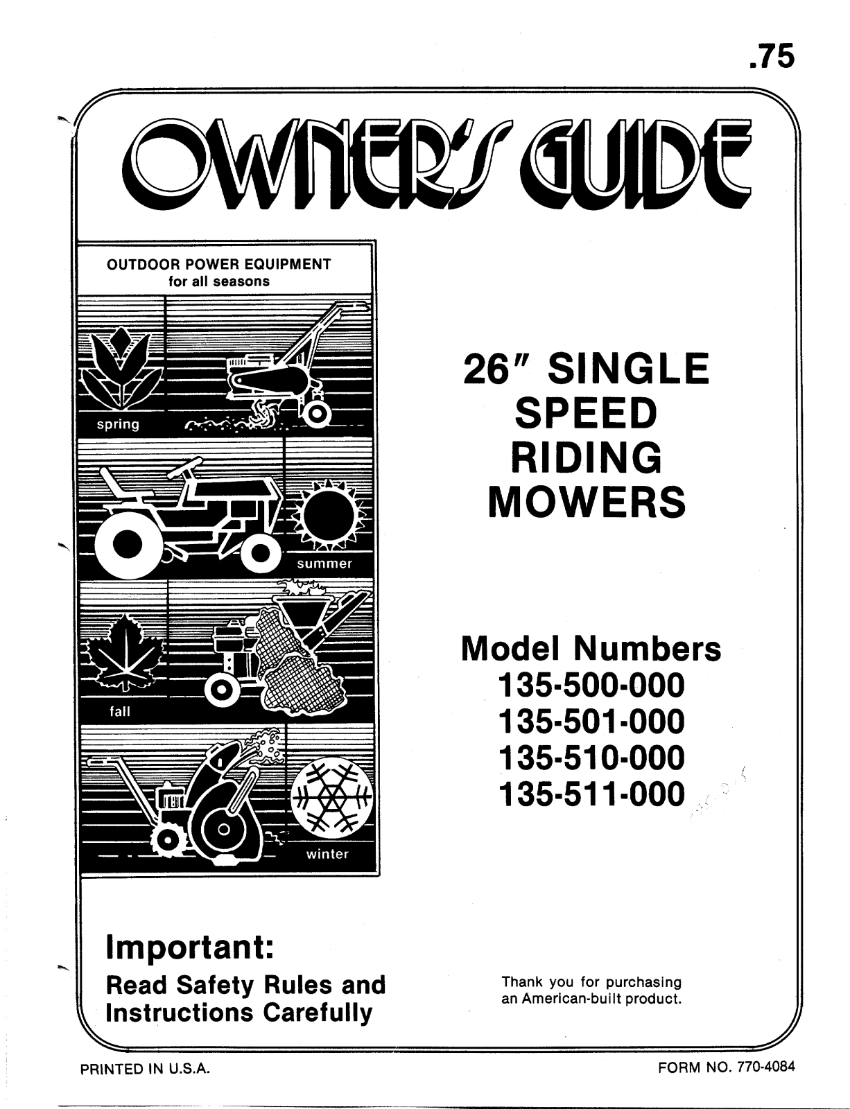 MTD 135-501-000, 135-510-000, 135-511-000, 135-500-000 User Manual