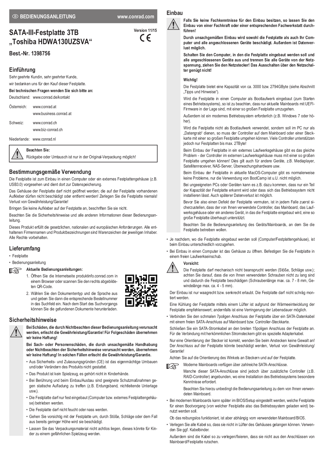 Toshiba HDWA130UZSVA Operation Manual