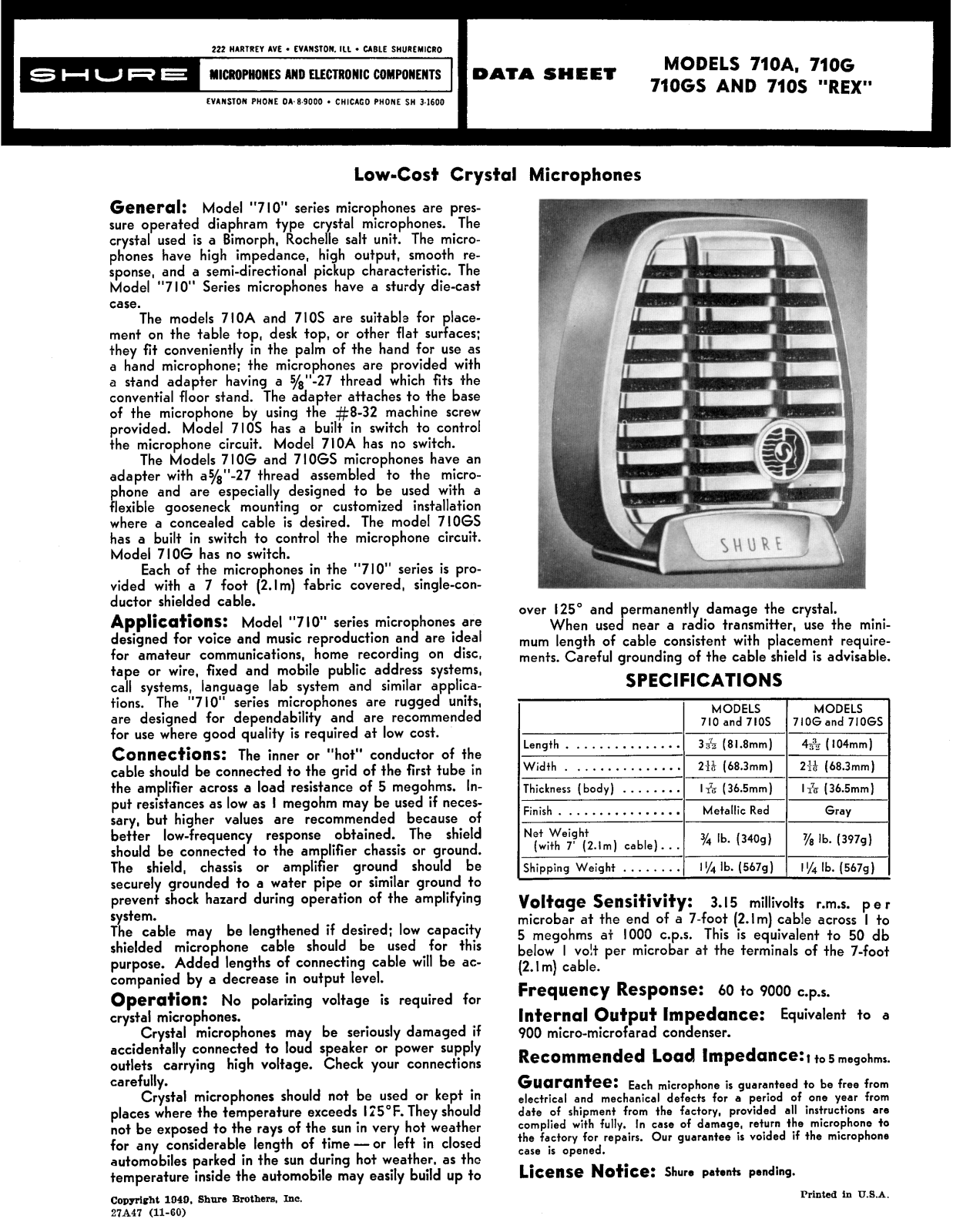 Shure 710A, 710G, 710GS User Guide