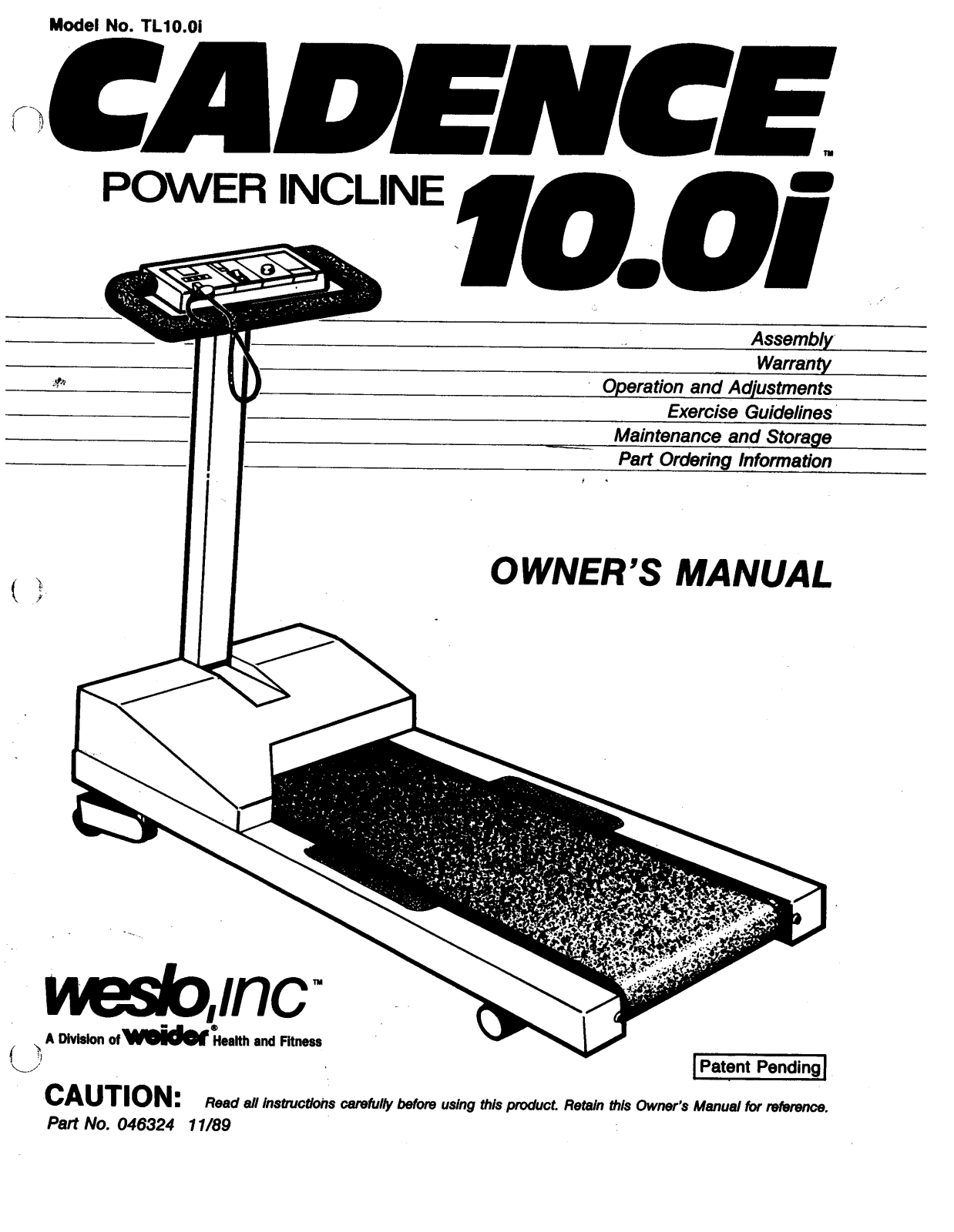 Weslo cadence 10.0i User Manual