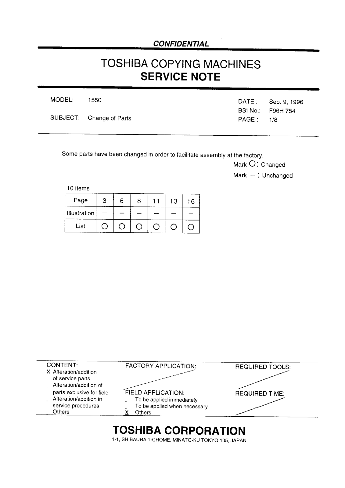 Toshiba f96h754 Service Note