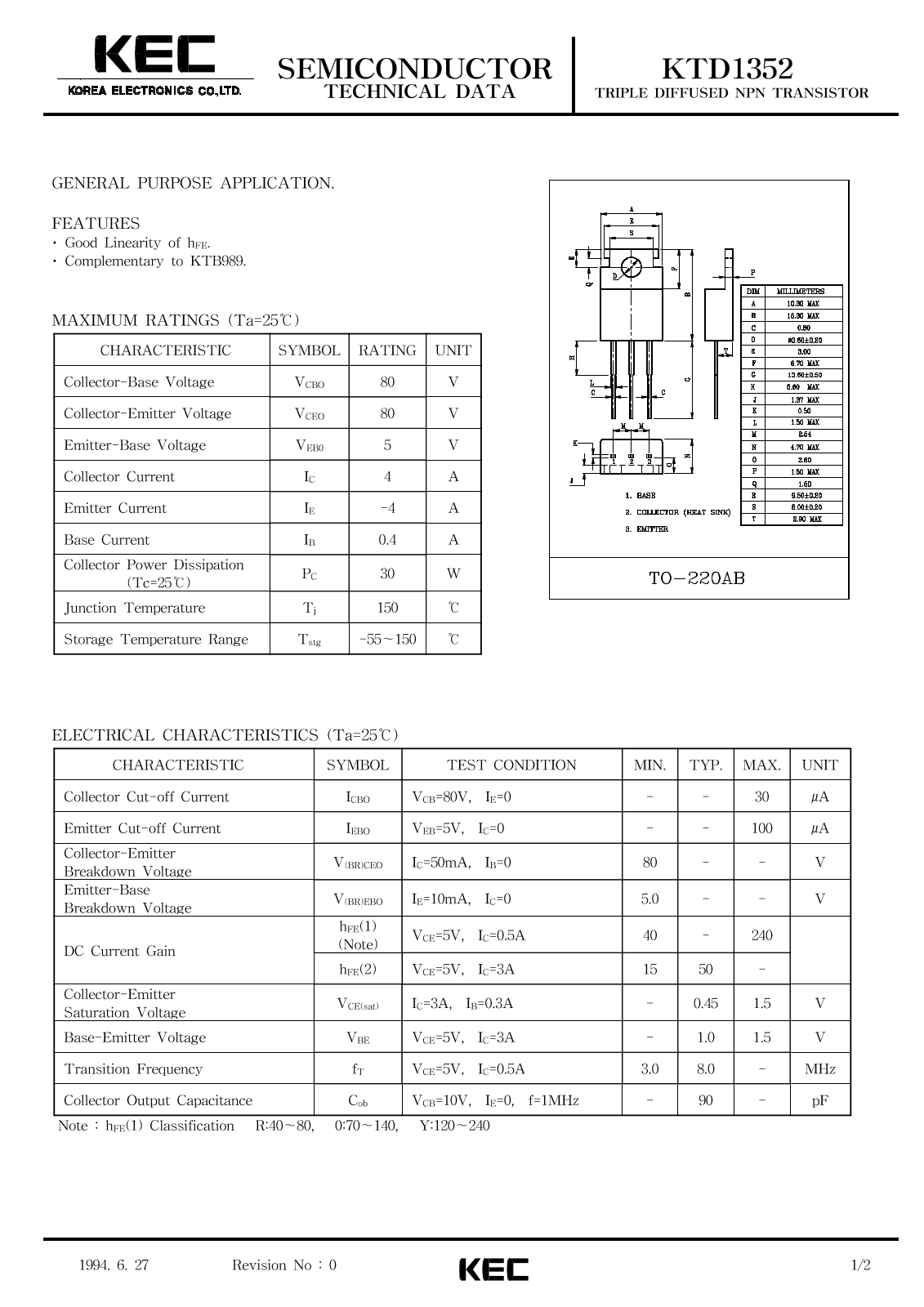 KEC KTD1352 Datasheet