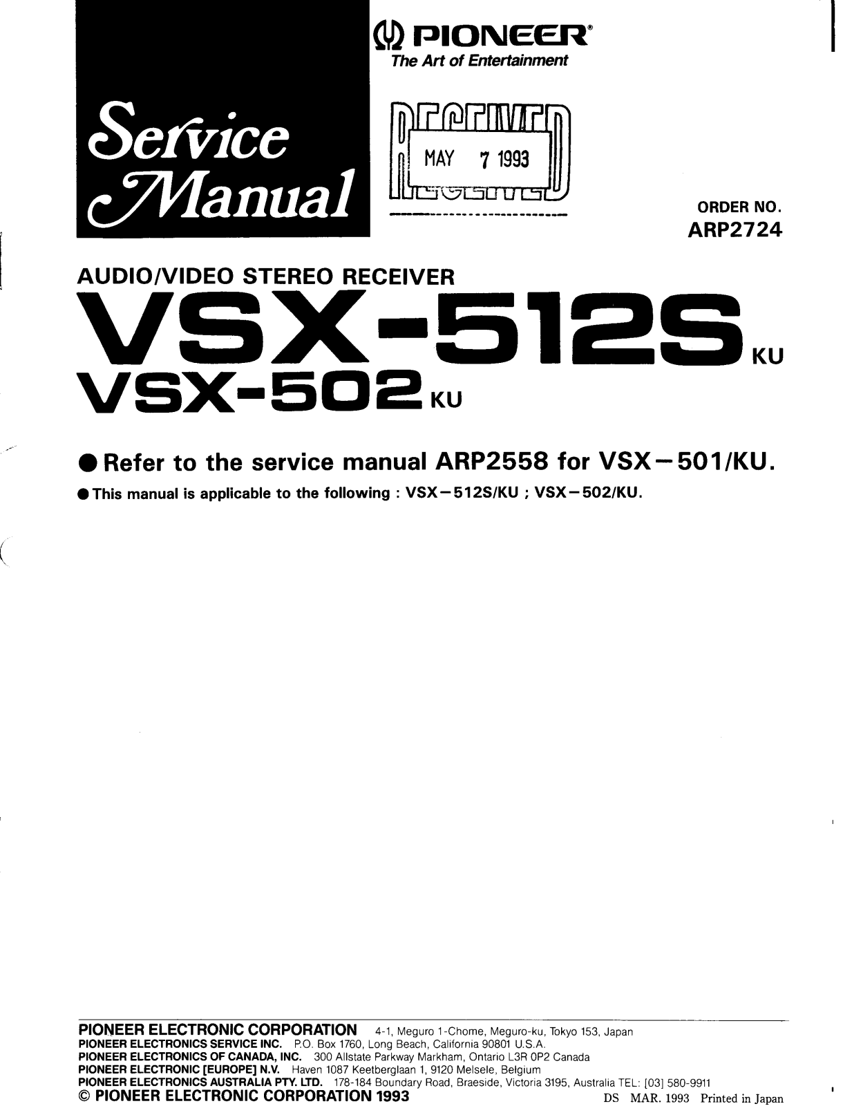 Pioneer VSX-502 Service manual