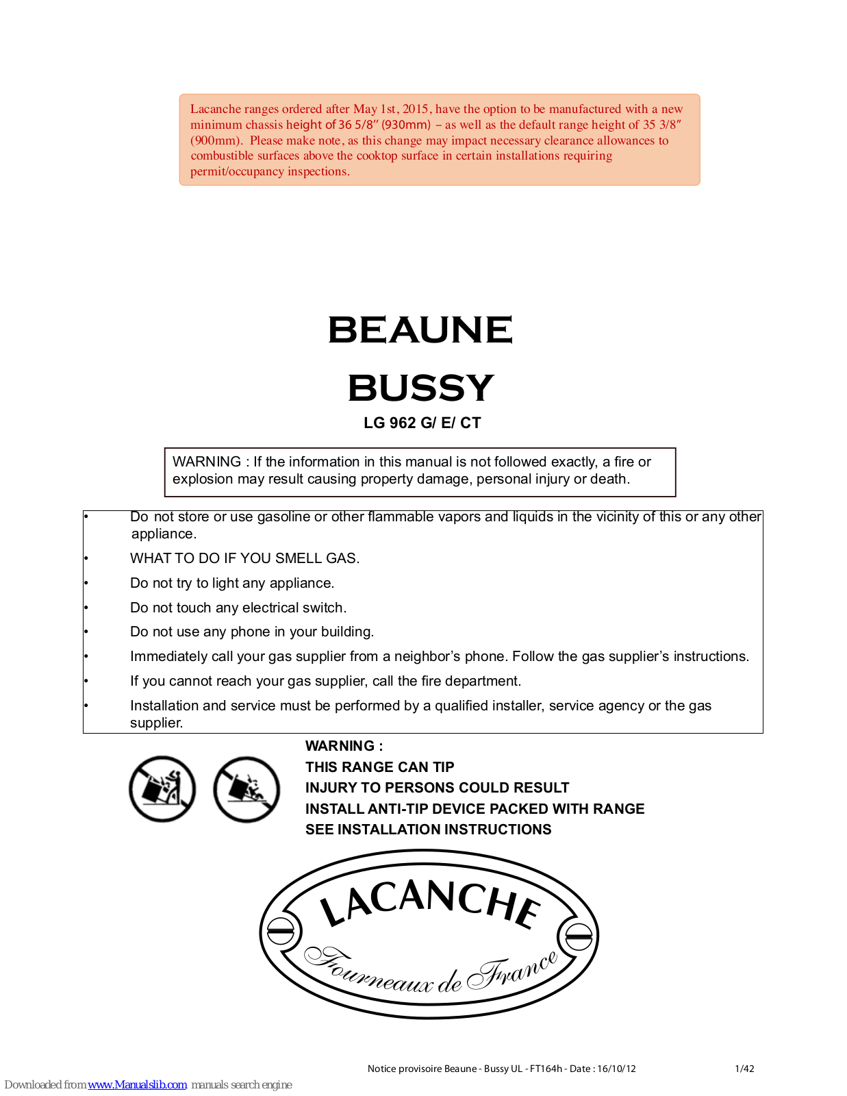 Lacanche BEAUNE, BUSSY User Manual