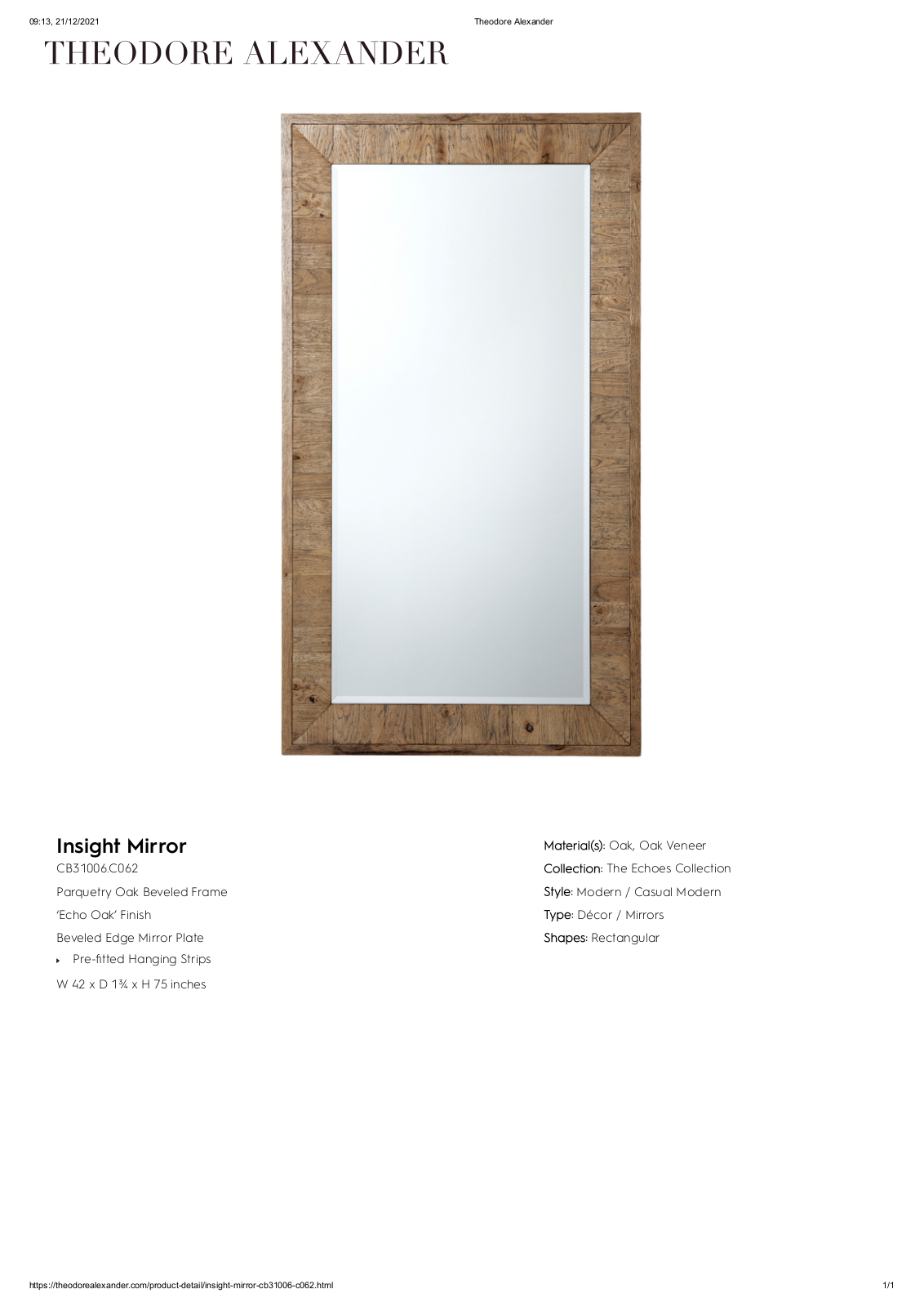Theodore Alexander FPLJ3071 Specifications - ManualMachine.com