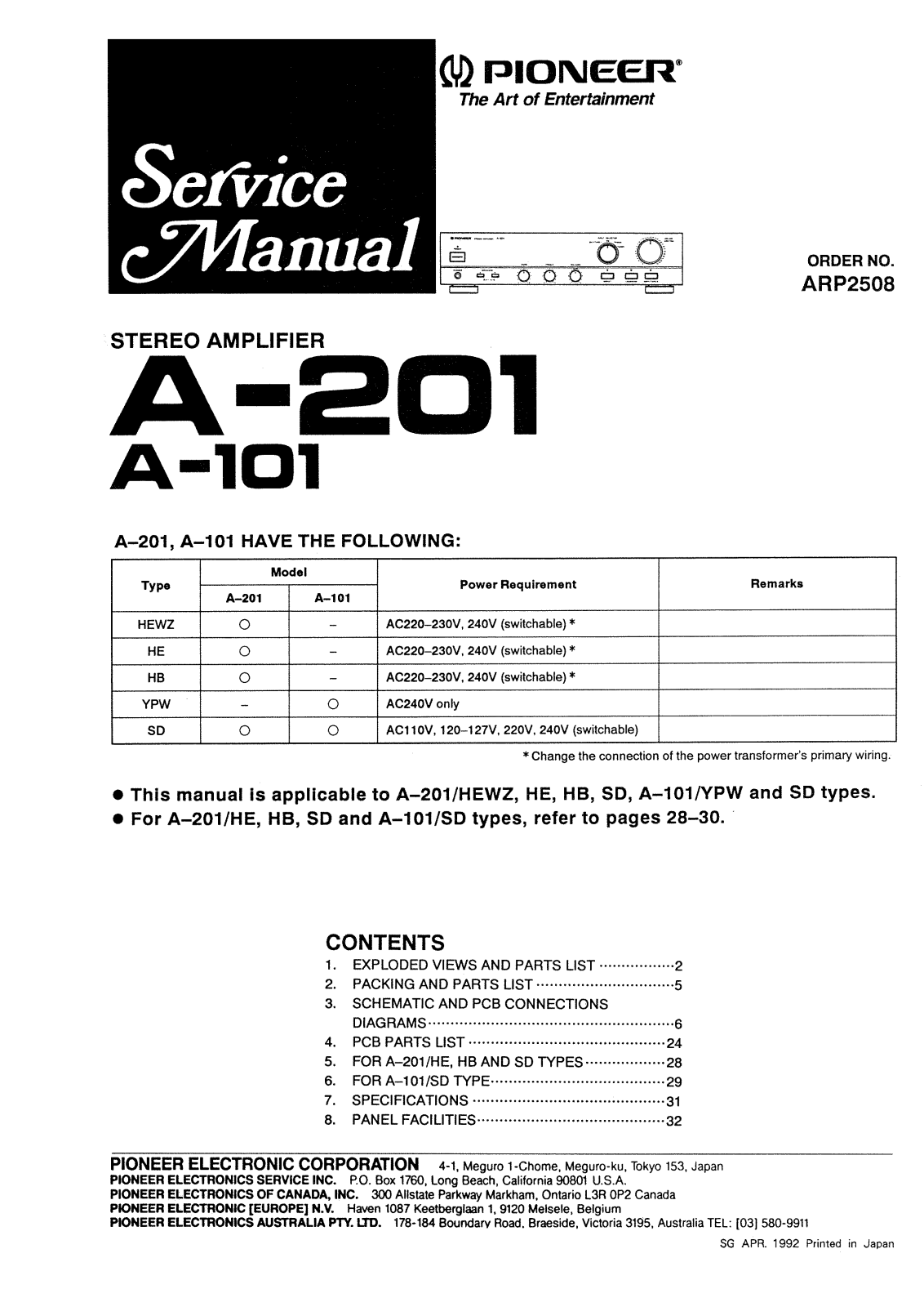 Pioneer A-101, A-201 Service Manual