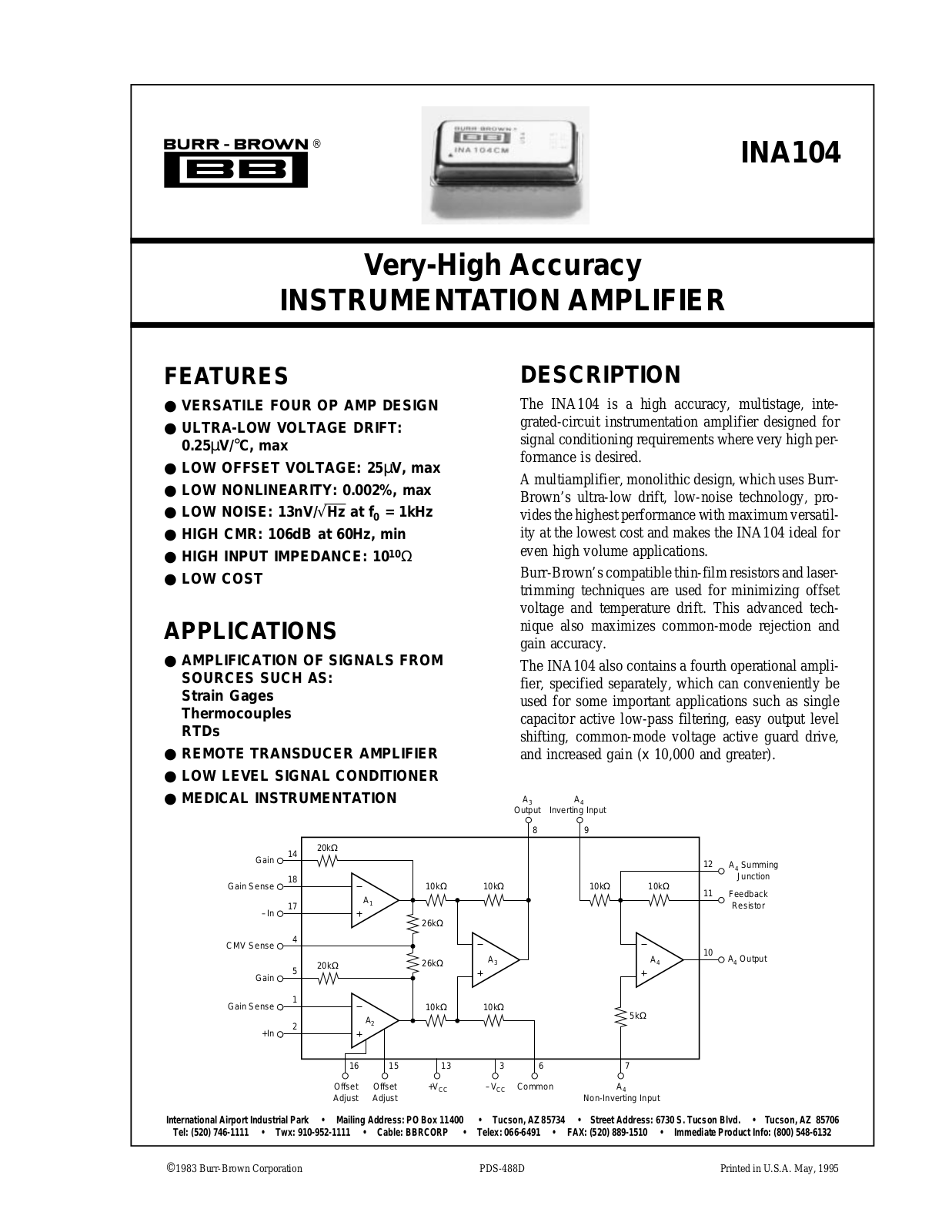 Burr Brown INA104AM, INA104SM, INA104CM, INA104BM Datasheet