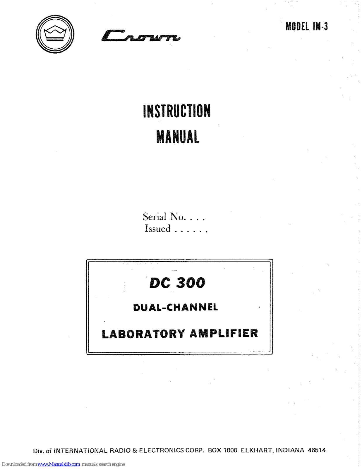 Crown IM-3 DC 300 Instruction Manual