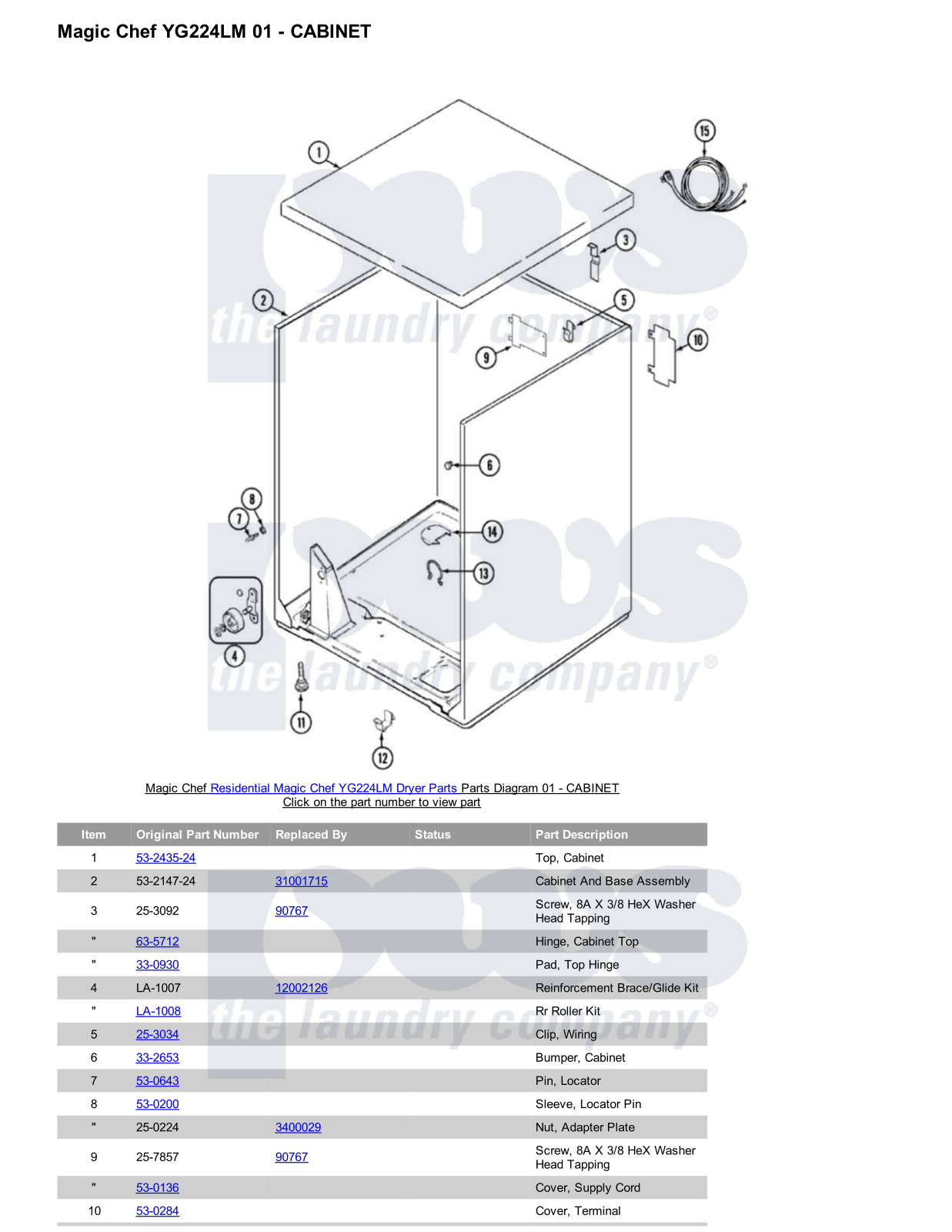 Magic Chef YG224LM Parts Diagram