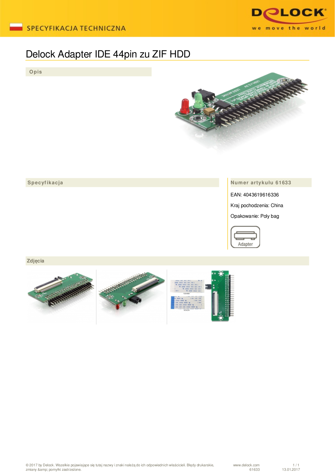 DeLOCK converter IDE 40-Pin on ZIF User Manual