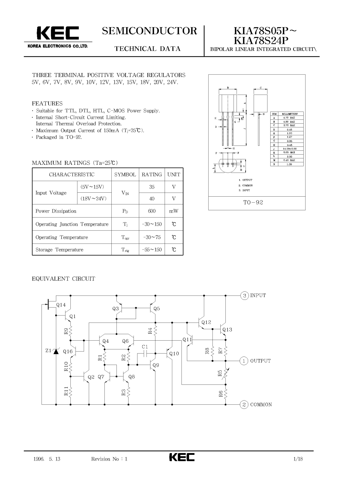 KEC KIA78S24P, KIA78S20P, KIA78S18P, KIA78S12P, KIA78S10P Datasheet