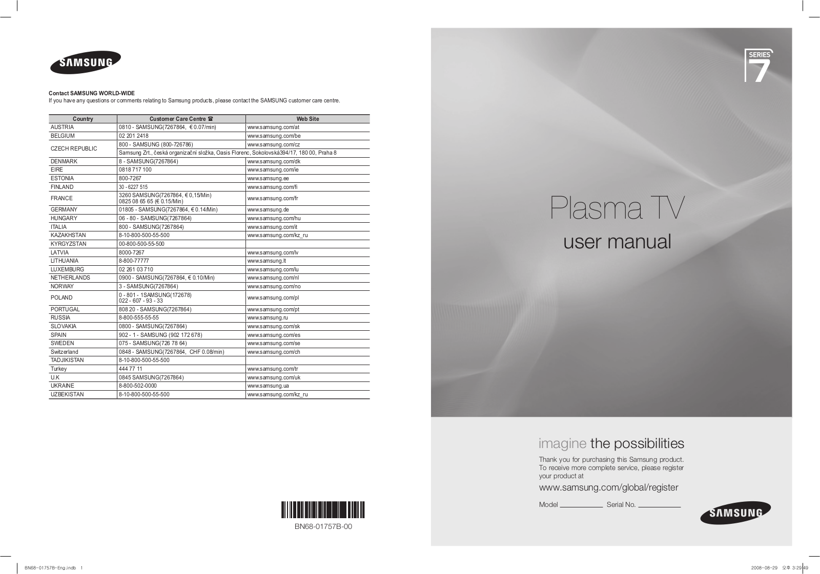 Samsung PS63A766T1, PS50A766T1, PS63A756T1W User Manual