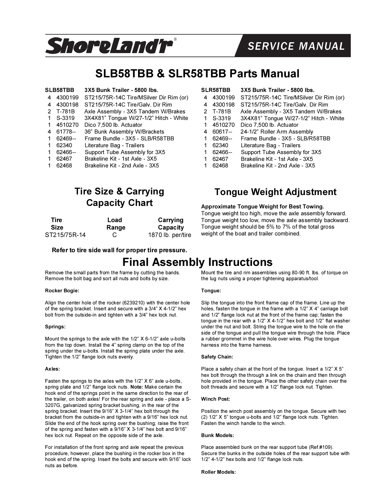 ShoreLand'r SLBR58TBB User Manual