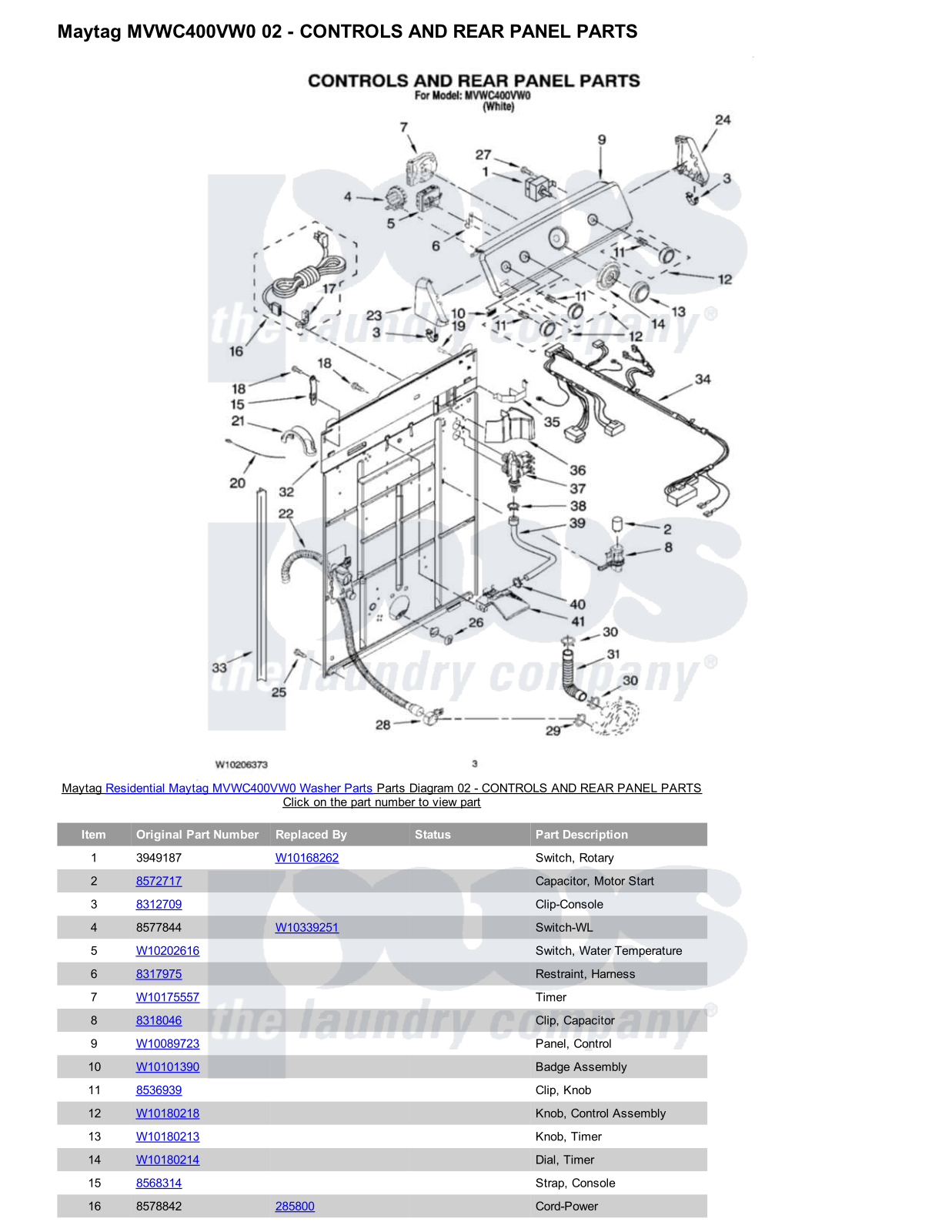 Maytag MVWC400VW0 Parts Diagram